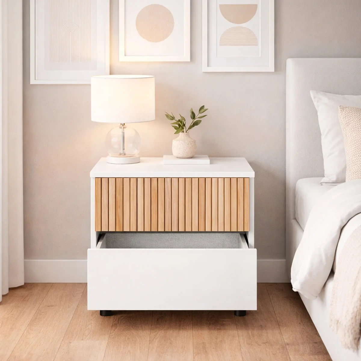 Comodino Con 2 Cassetti Stile Nordico Mobiletto Per Camera Da Letto Moderna Mobile Design Scandinavo Zona Notte Salvaspazio 50 x 41.5 x 34 Cm