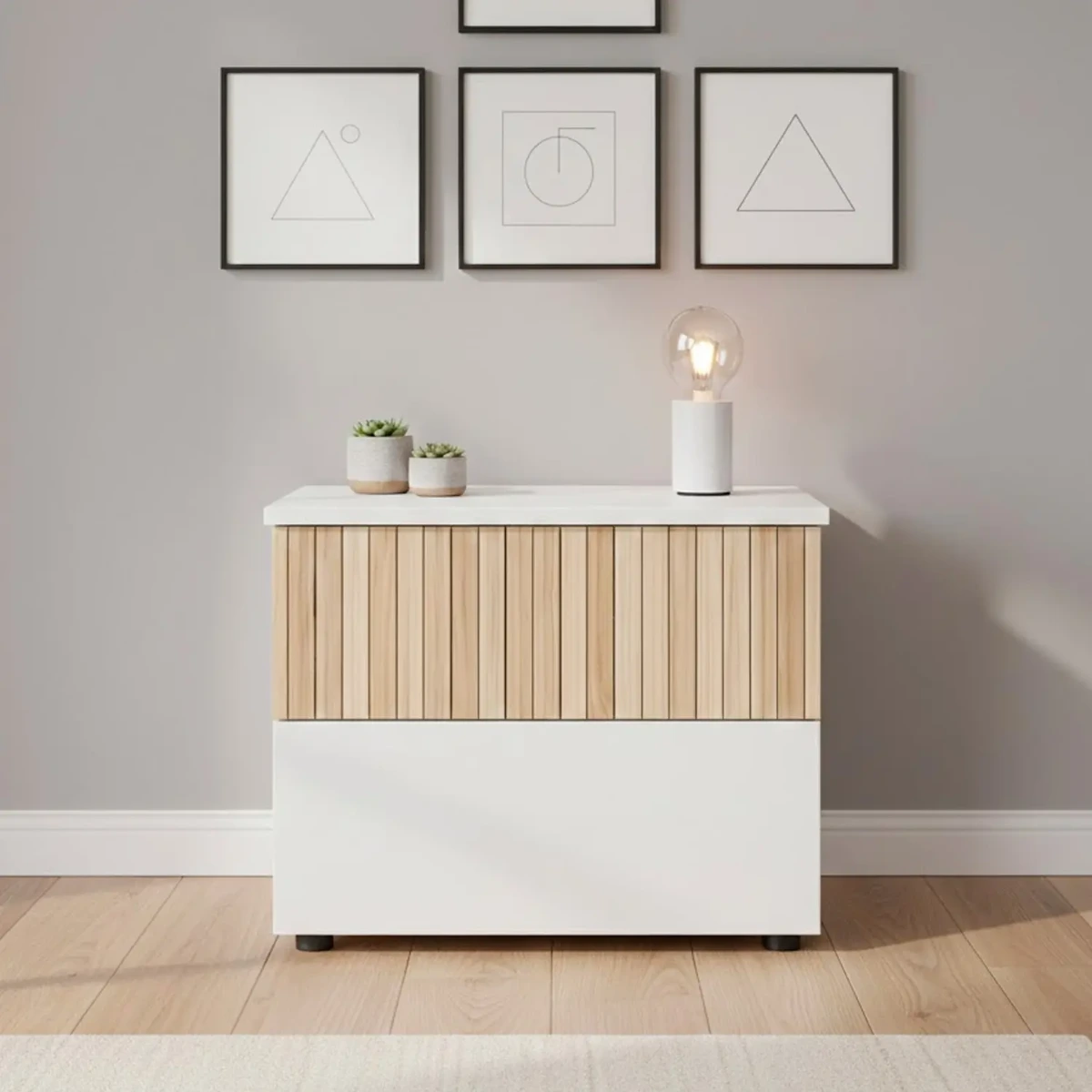 Comodino Con 2 Cassetti Stile Nordico Mobiletto Per Camera Da Letto Moderna Mobile Design Scandinavo Zona Notte Salvaspazio 50 x 41.5 x 34 Cm