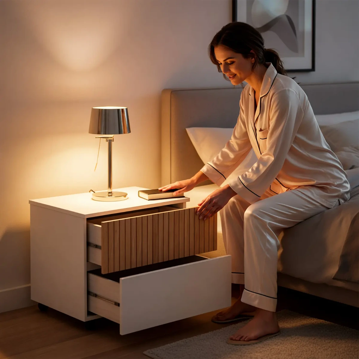 Comodino Con 2 Cassetti Stile Nordico Mobiletto Per Camera Da Letto Moderna Mobile Design Scandinavo Zona Notte Salvaspazio 50 x 41.5 x 34 Cm