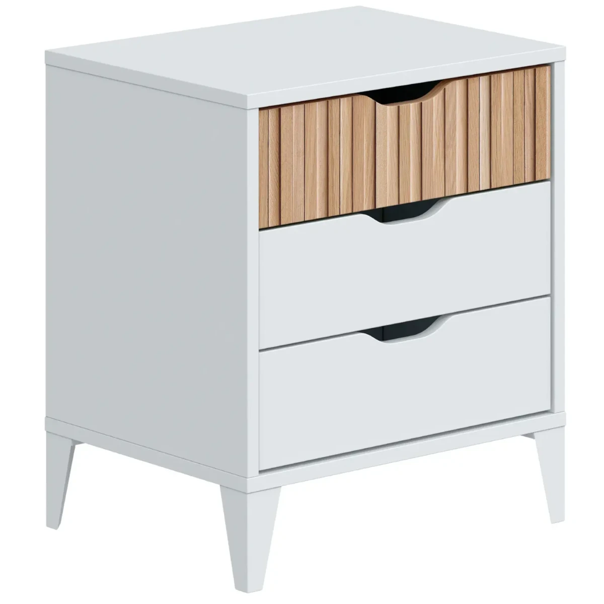 Comodino Stile Nordico Con 3 Cassetti Mobiletto Per Camera Da Letto Moderna Con Gambe Rialzate Mobile Design Scandinavo Zona Notte Salvaspazio 50 x 44 x 33 Cm