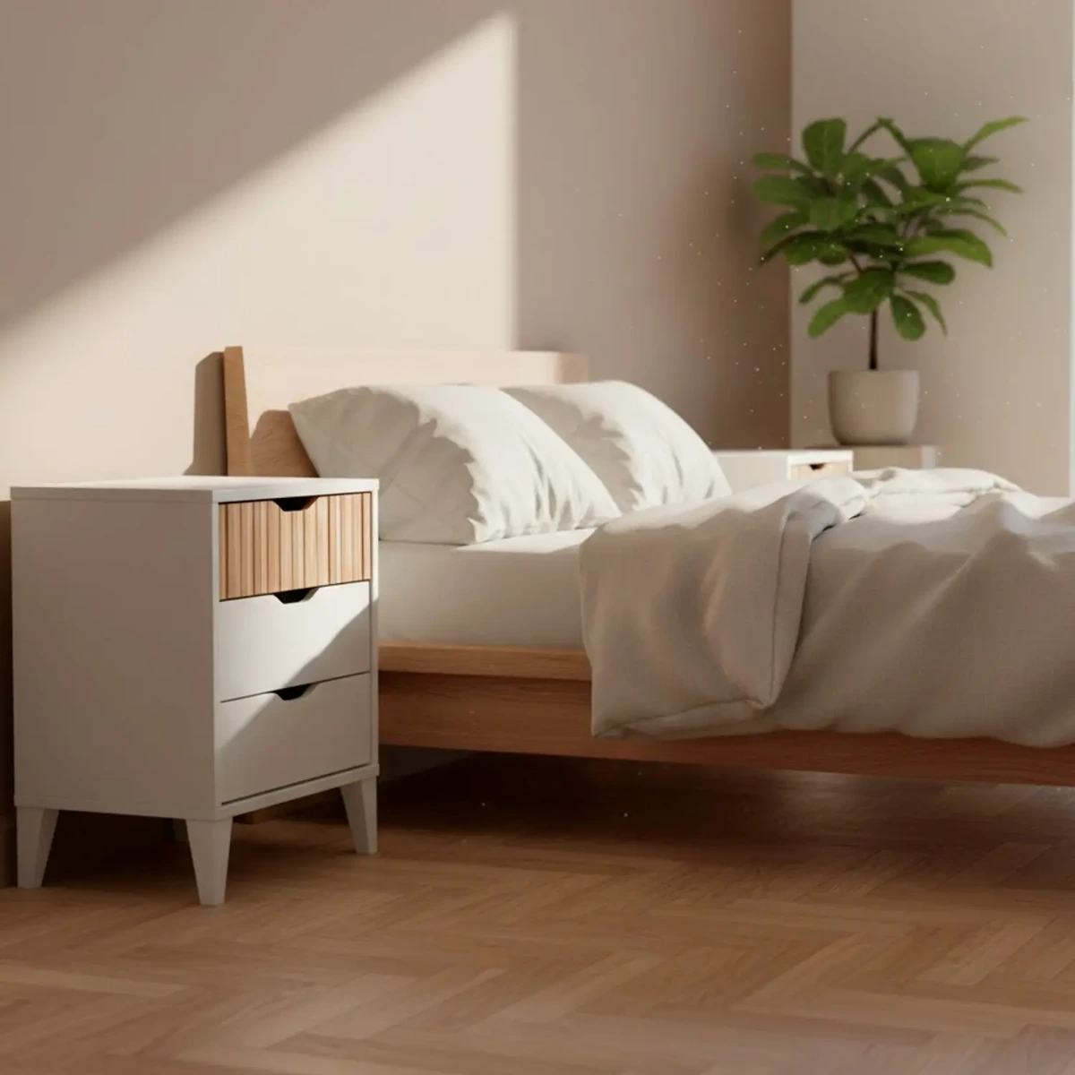 Comodino Stile Nordico Con 3 Cassetti Mobiletto Per Camera Da Letto Moderna Con Gambe Rialzate Mobile Design Scandinavo Zona Notte Salvaspazio 50 x 44 x 33 Cm
