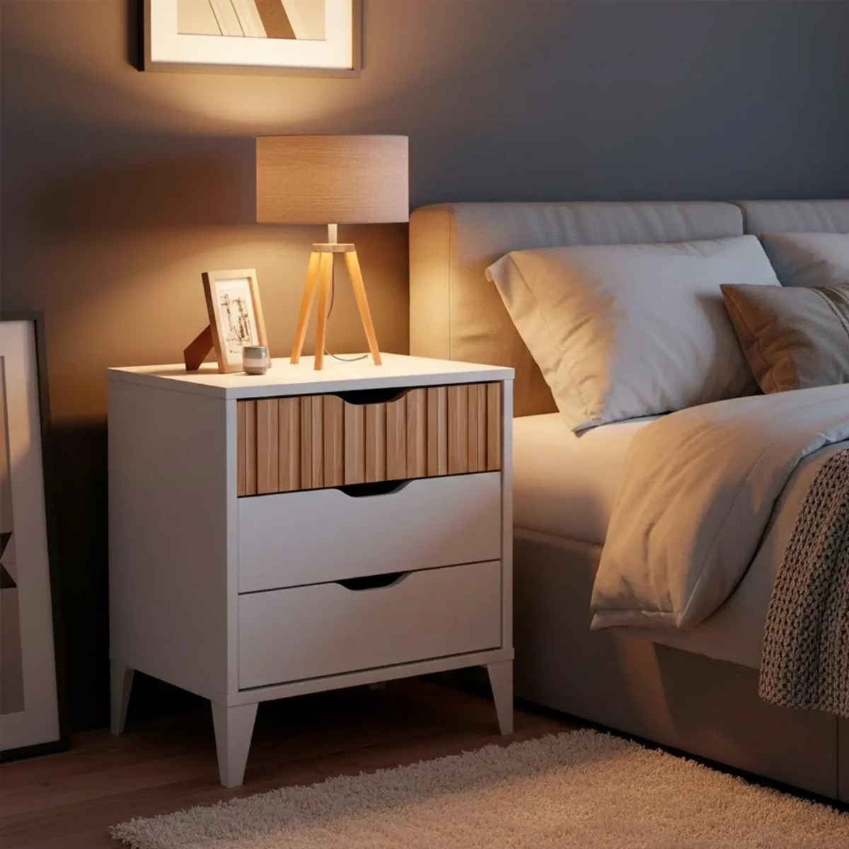 Comodino Stile Nordico Con 3 Cassetti Mobiletto Per Camera Da Letto Moderna Con Gambe Rialzate Mobile Design Scandinavo Zona Notte Salvaspazio 50 x 44 x 33 Cm