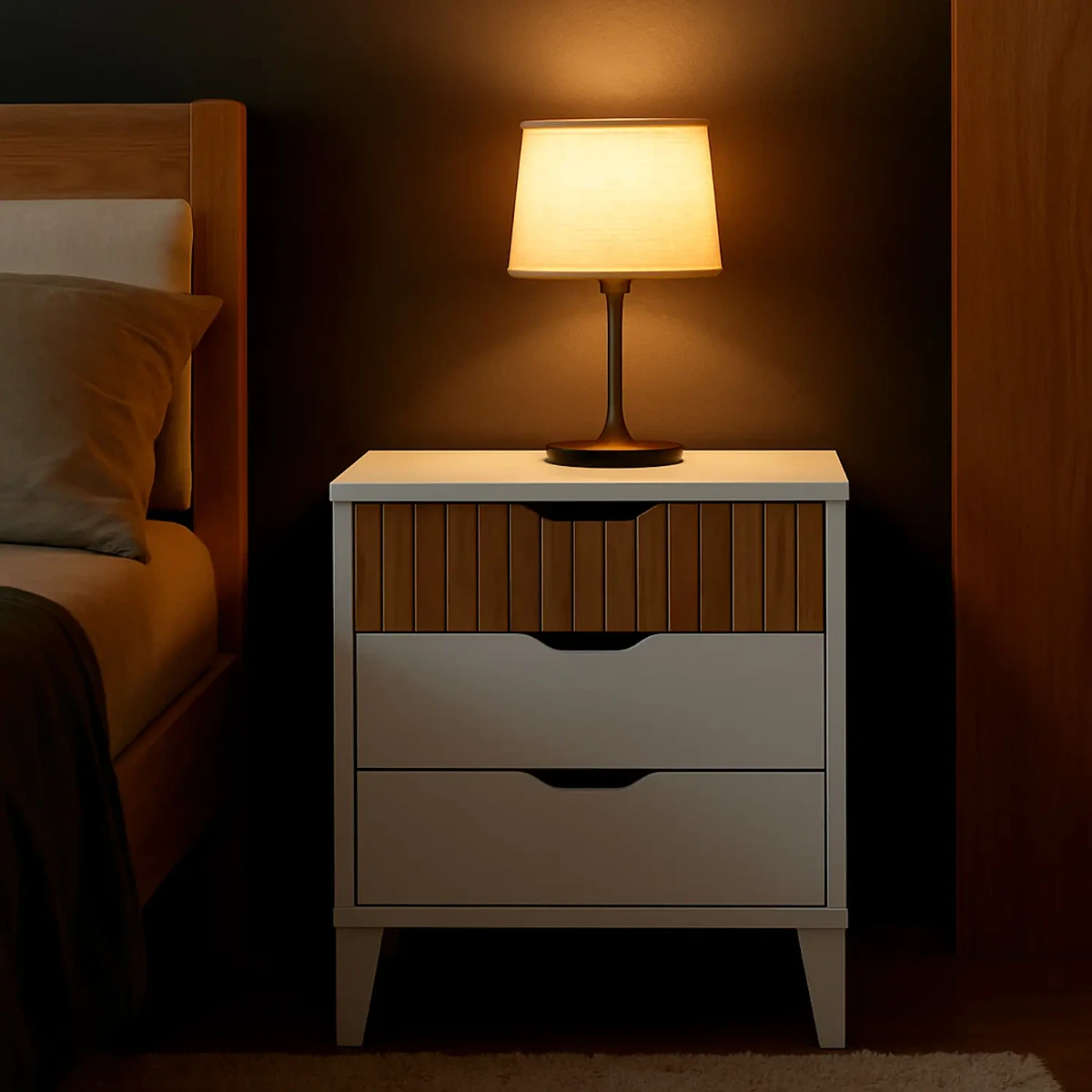 Comodino Stile Nordico Con 3 Cassetti Mobiletto Per Camera Da Letto Moderna Con Gambe Rialzate Mobile Design Scandinavo Zona Notte Salvaspazio 50 x 44 x 33 Cm