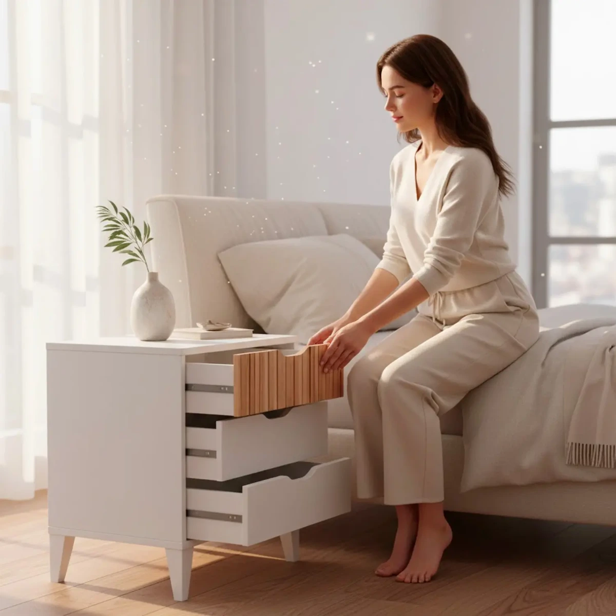 Comodino Stile Nordico Con 3 Cassetti Mobiletto Per Camera Da Letto Moderna Con Gambe Rialzate Mobile Design Scandinavo Zona Notte Salvaspazio 50 x 44 x 33 Cm