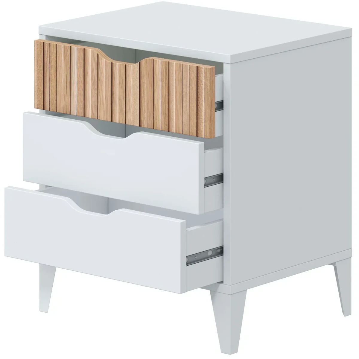 Comodino Stile Nordico Con 3 Cassetti Mobiletto Per Camera Da Letto Moderna Con Gambe Rialzate Mobile Design Scandinavo Zona Notte Salvaspazio 50 x 44 x 33 Cm