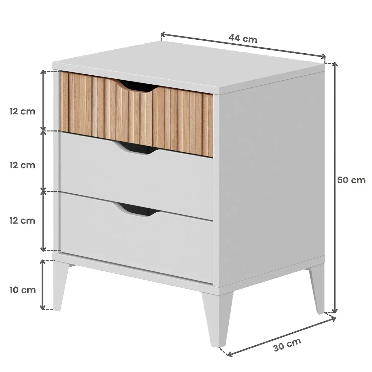 Comodino Stile Nordico Con 3 Cassetti Mobiletto Per Camera Da Letto Moderna Con Gambe Rialzate Mobile Design Scandinavo Zona Notte Salvaspazio 50 x 44 x 33 Cm