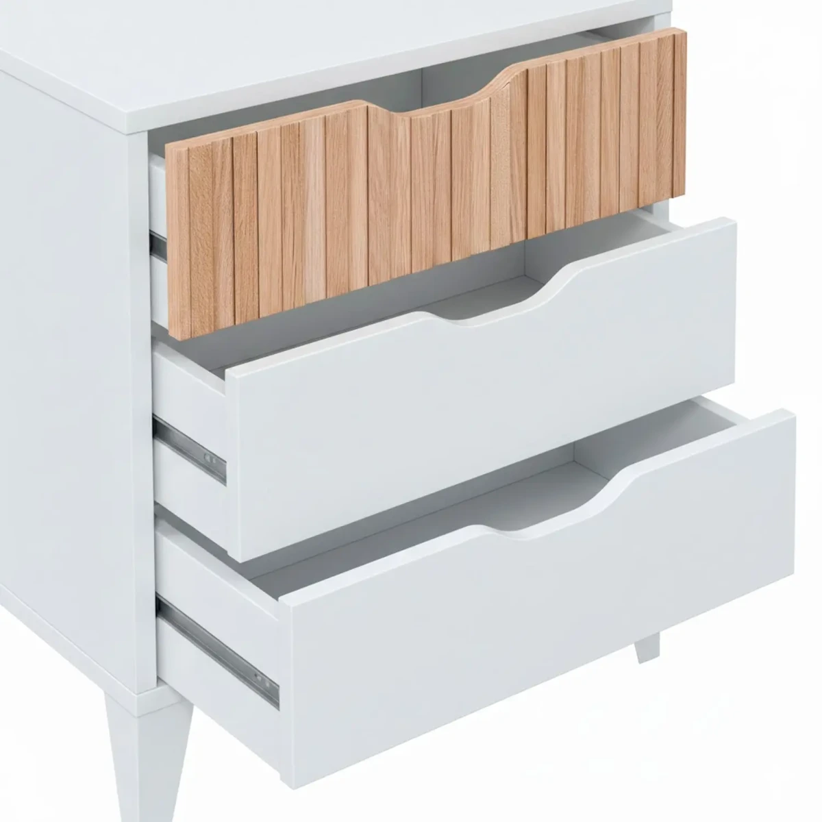 Comodino Stile Nordico Con 3 Cassetti Mobiletto Per Camera Da Letto Moderna Con Gambe Rialzate Mobile Design Scandinavo Zona Notte Salvaspazio 50 x 44 x 33 Cm