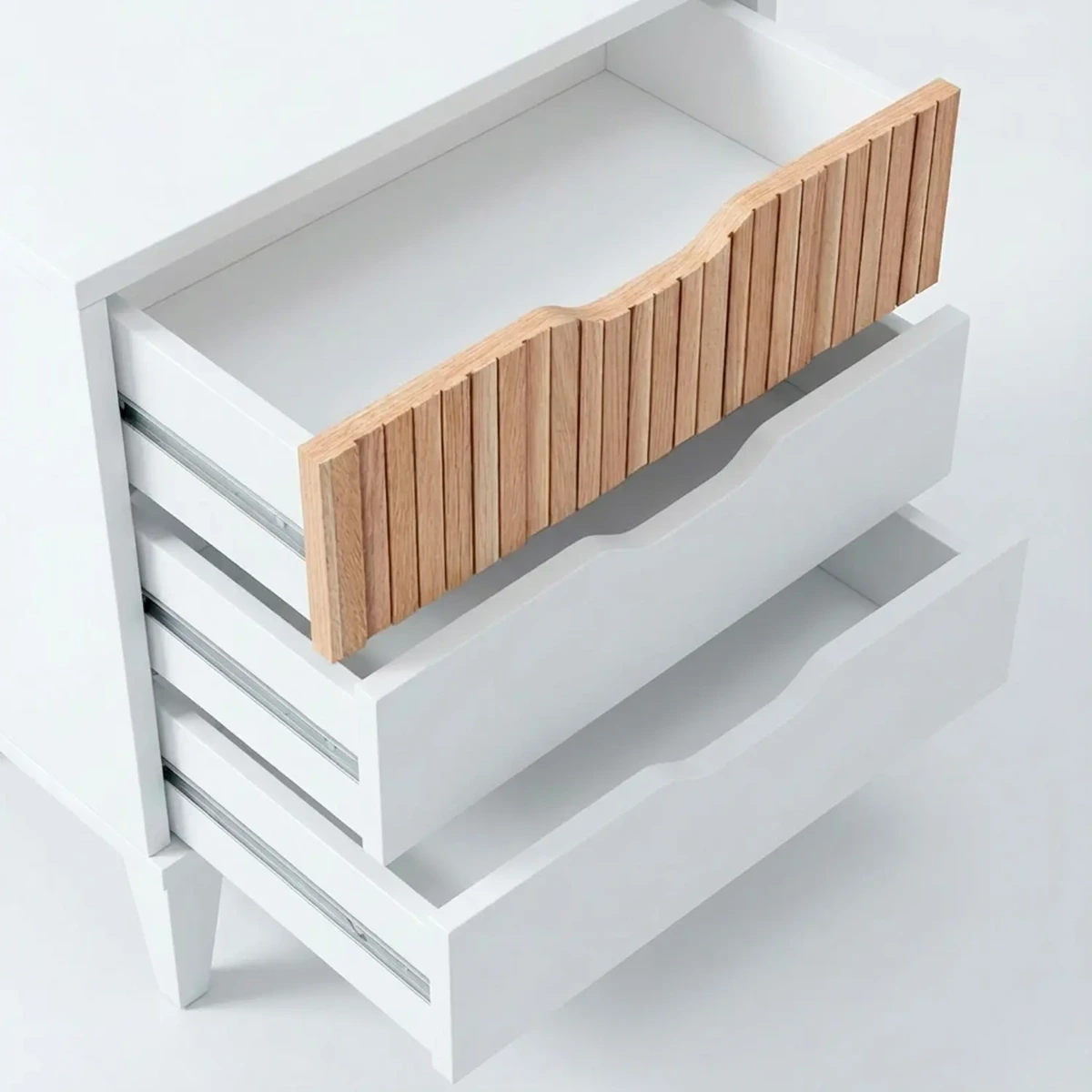 Comodino Stile Nordico Con 3 Cassetti Mobiletto Per Camera Da Letto Moderna Con Gambe Rialzate Mobile Design Scandinavo Zona Notte Salvaspazio 50 x 44 x 33 Cm