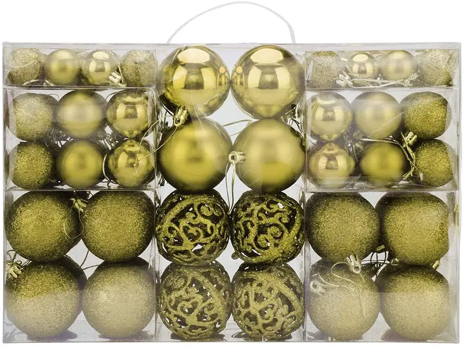 Confezione 100 Palline di Natale Colore Gold, Palle di Natale Diametro 3/4/6 cm, Addobbi E Decorazioni per Albero di Natale, Colore Oro