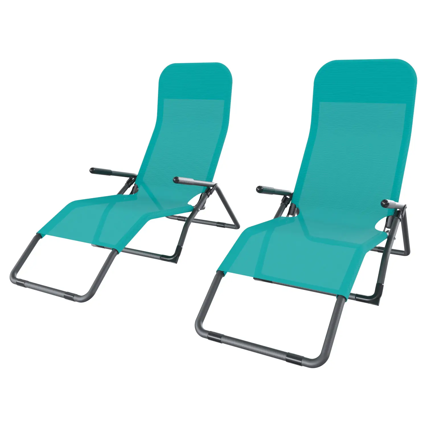 Coppia Di Lettini Basculante Pieghevole Prendisole Sedia Con Braccioli Sdraio Schienale Reclinabile Regolabile Struttura In Metallo Tubolare Spiaggia Mare Giardino 173 x 66 x 60 Cm (Verde Tiffany)