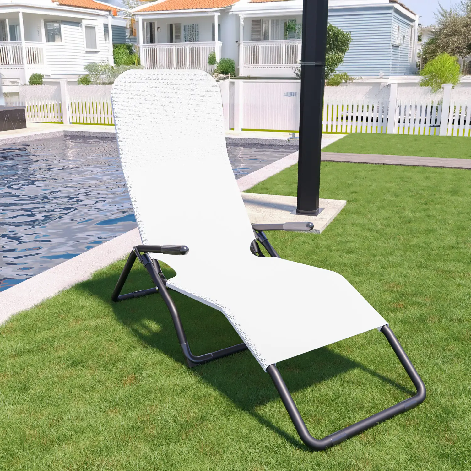 Coppia Di Lettini Basculante Pieghevole Prendisole Sedia Con Braccioli Sdraio Schienale Reclinabile Regolabile Struttura In Metallo Tubolare Spiaggia Mare Giardino Piscina 173 x 66 x 60 Cm (Bianco)