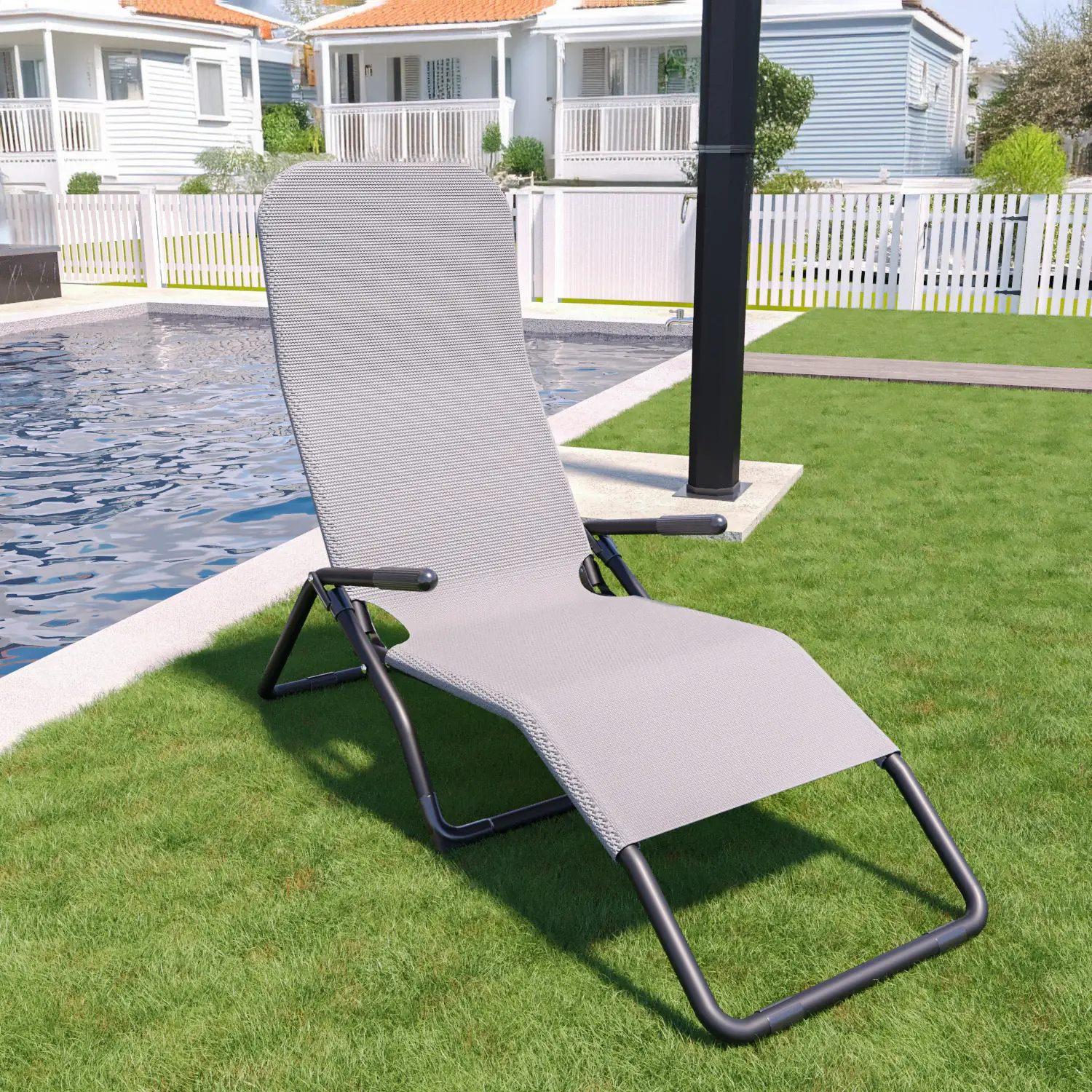Coppia Di Lettini Basculante Pieghevole Prendisole Sedia Con Braccioli Sdraio Schienale Reclinabile Regolabile Struttura In Metallo Tubolare Spiaggia Mare Giardino Piscina 173 x 66 x 60 Cm (Grigio)