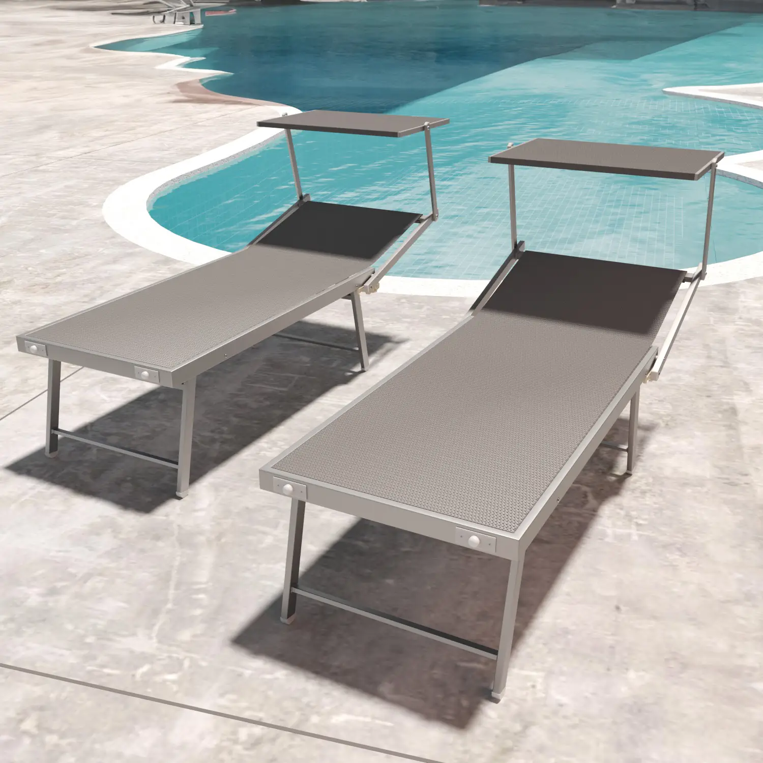Coppia Di Lettini Grigio Prendisole Pieghevole Professionale In Alluminio Tettuccio Orientabile Tettino Parasole Sdraio Lettino Prendi Sole Mare Spiaggia Piscina Giardino 182 x 60 x 38 cm