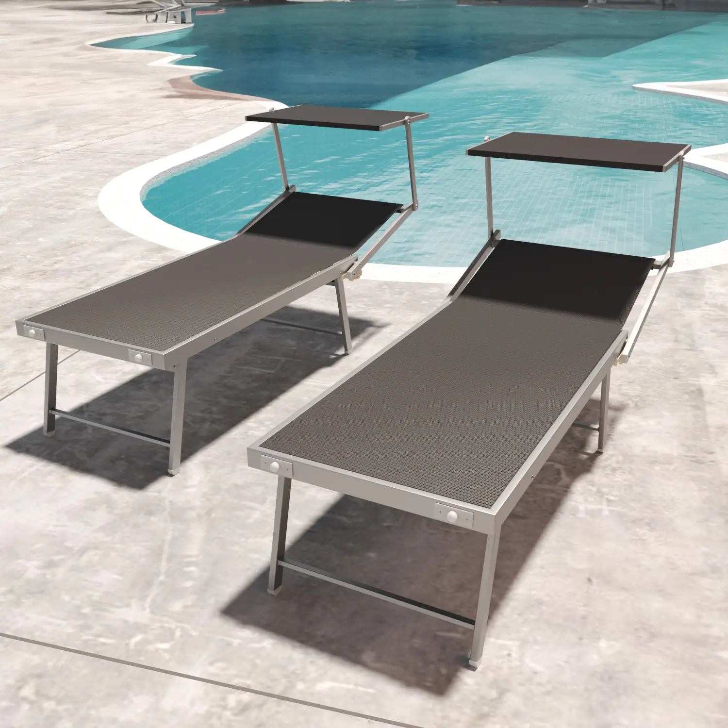 Coppia Di Lettini Grigio Scuro Prendisole Pieghevole Professionale In Alluminio Tettuccio Orientabile Tettino Parasole Sdraio Lettino Prendi Sole Mare Spiaggia Piscina Giardino 182 x 60 x 38 cm