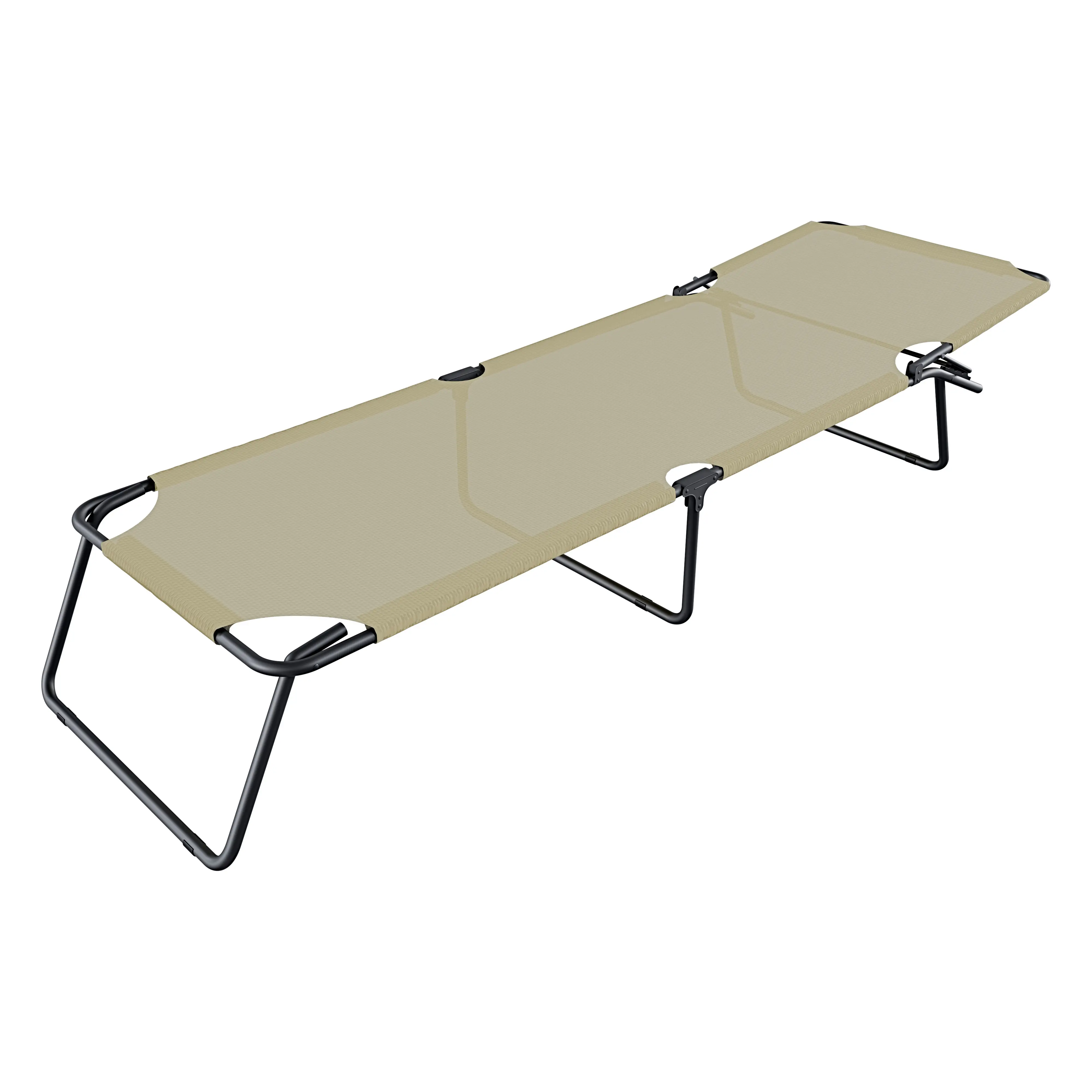 Coppia Di Lettini Pieghevoli Prendisole Senza Tettuccio Parasole Schienale Reclinabile Regolabile Struttura In Metallo Nero Sedia Sdraio Per Spiaggia Mare Giardino Piscina 187 x 53 x 24 Cm (Beige)