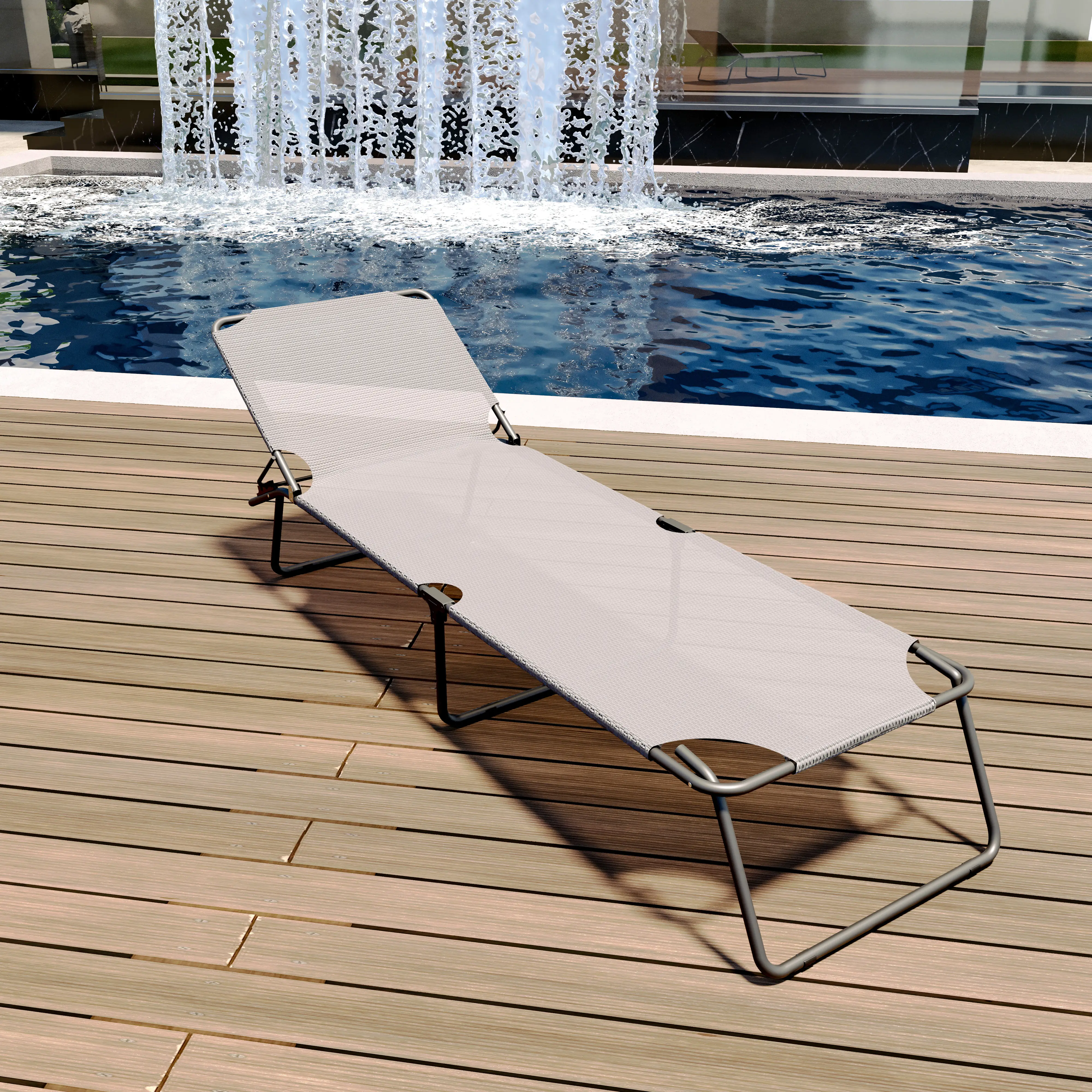 Coppia Di Lettini Pieghevoli Prendisole Senza Tettuccio Parasole Schienale Reclinabile Regolabile Struttura In Metallo Nero Sedia Sdraio Per Spiaggia Mare Giardino Piscina 187 x 53 x 24 Cm (Gray)