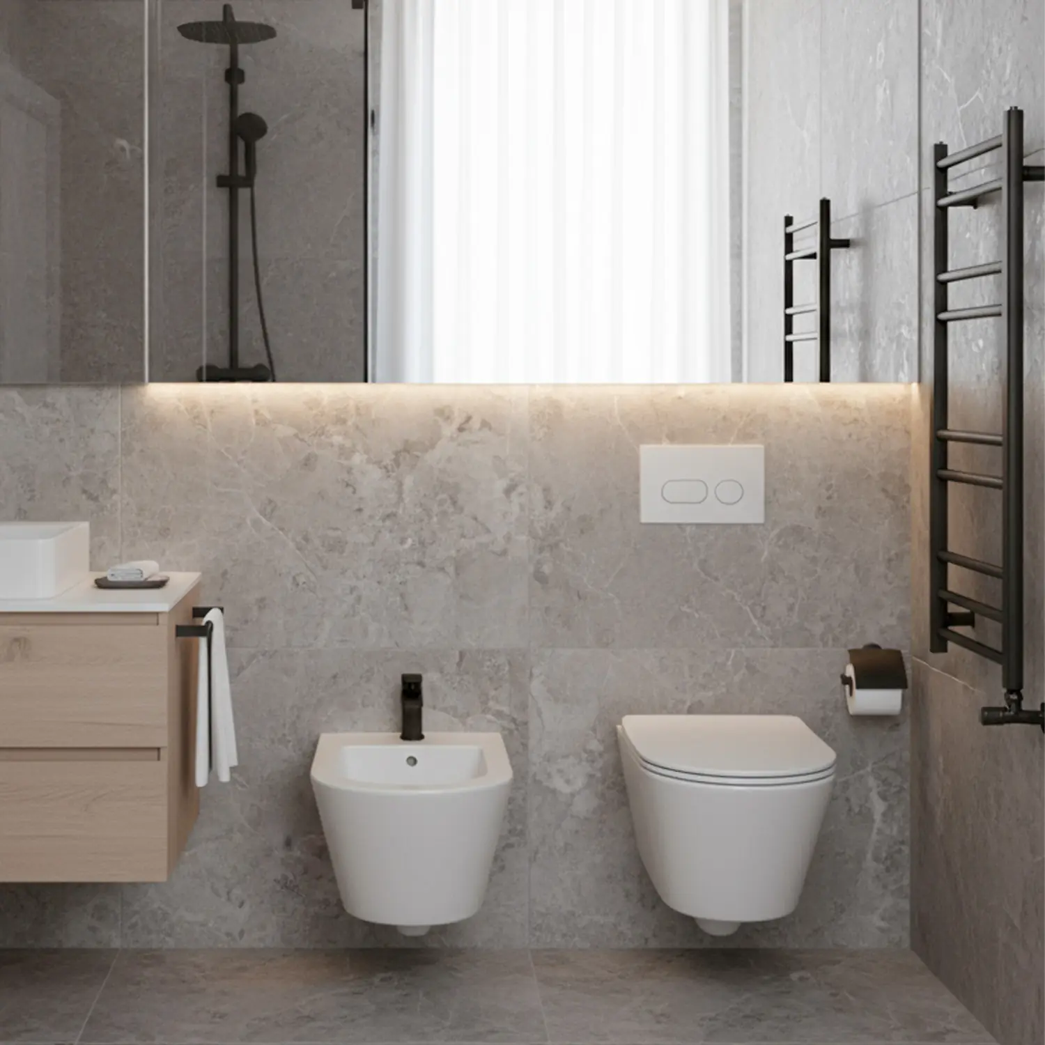 Coppia Sanitari Sospesi Vaso WC Rimless Con Tornado Flush E Bidet Sospeso Design Moderno Tondo In Ceramica Con Copriwater Chiusura Soft Close Rallentata (Bianco Lucido)