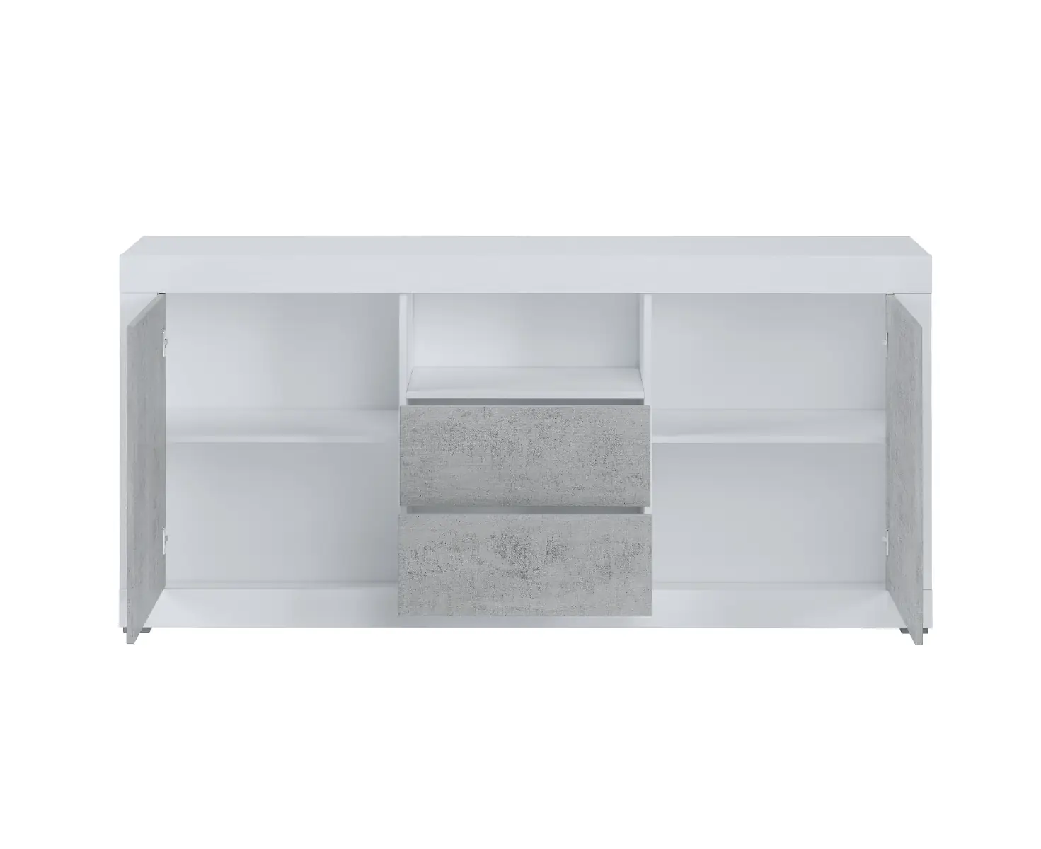 Credenza Moderna Madia Con 2 Ante 2 Cassetti Vano A Giorno Mobile Sala Da Pranzo Soggiorno Ingresso Corridoio Design Minimal Senza Maniglie 184 x 86 x 42 Cm Bianco E Grigio Cemento 