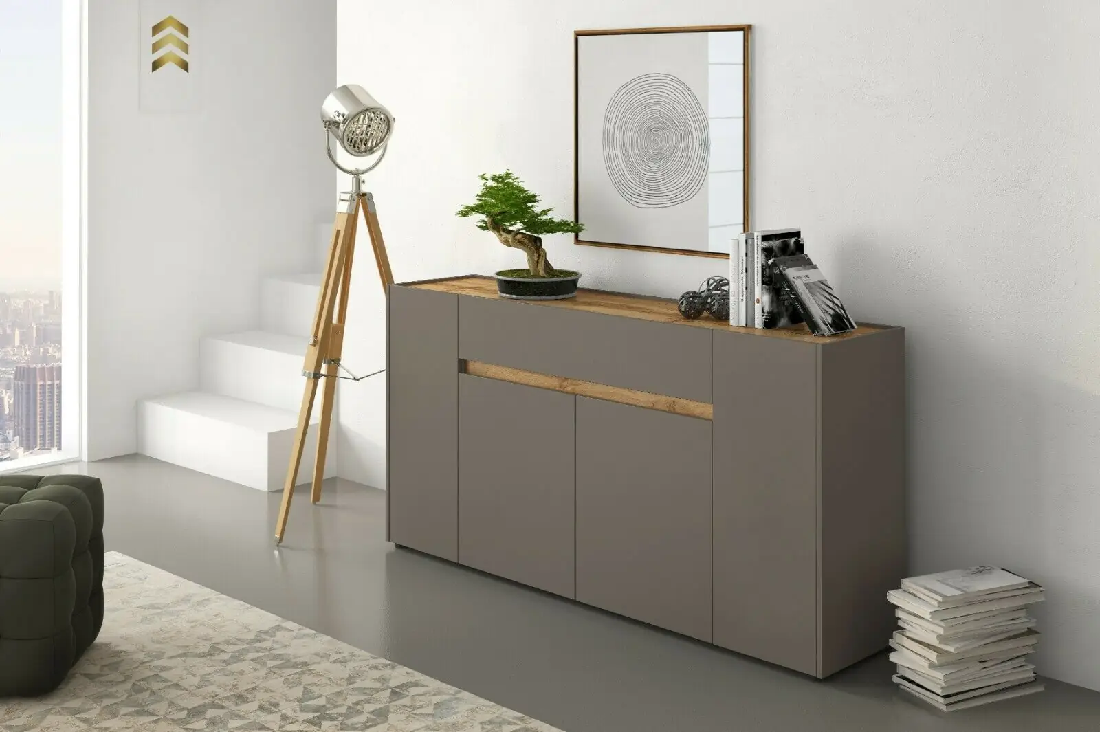 Credenza Moderna Madia In Melaminico Con 4 Ante E 1 Cassetto Mobile Contenitore Sala da Pranzo Soggiorno Design Senza Maniglie Elegante Capiente 170 x 85 x 40 cm Beige