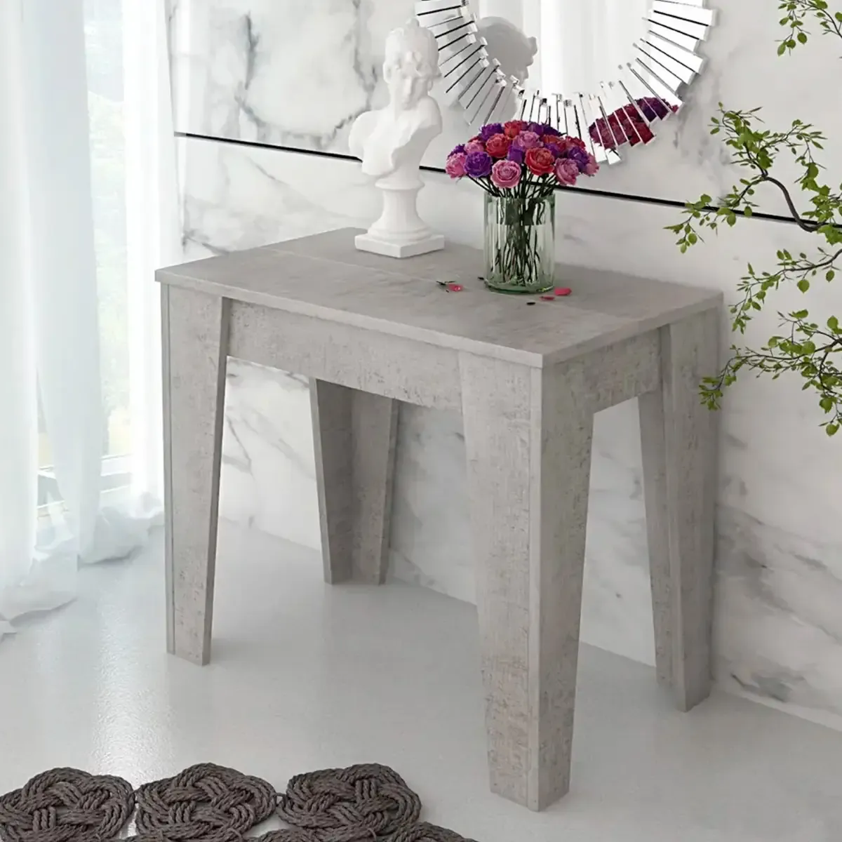 Consolle Allungabile Moderna Tavolo Estensibile Da 54 A 306 cm Con 6 Allunghe Ideale Per 14 posti Salvaspazio Guide In Metallo Design Per Soggiorno Salotto Cucina Ingresso Grigio Cemento