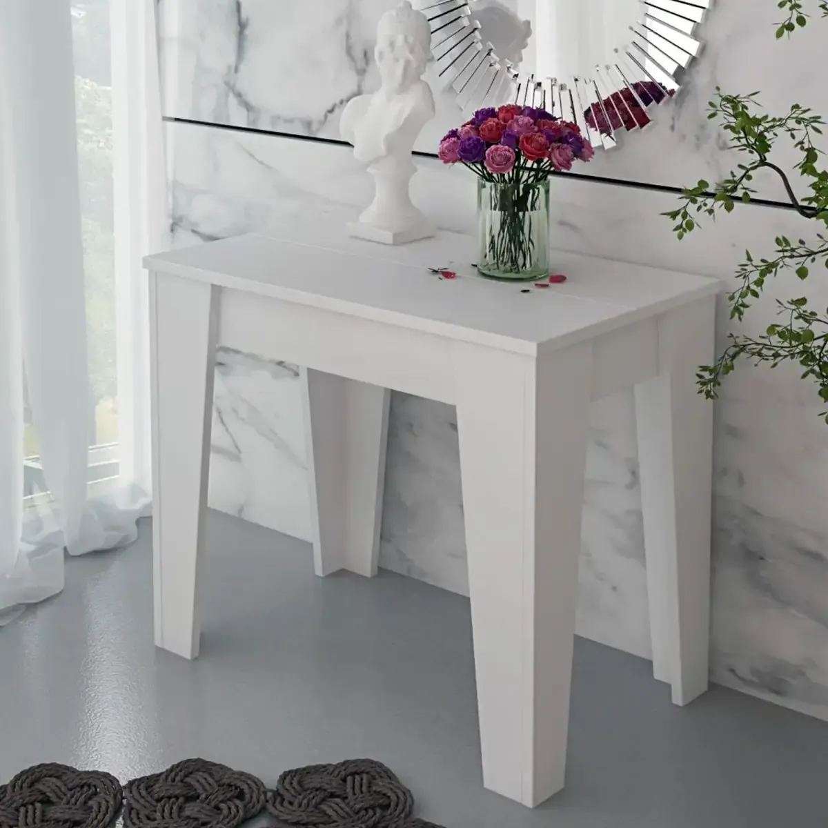 Consolle Allungabile Moderna Tavolo Estensibile Da 54 A 306 cm Con 6 Allunghe Ideale Per 14 posti Salvaspazio Guide In Metallo Design Per Soggiorno Salotto Cucina Ingresso Bianco