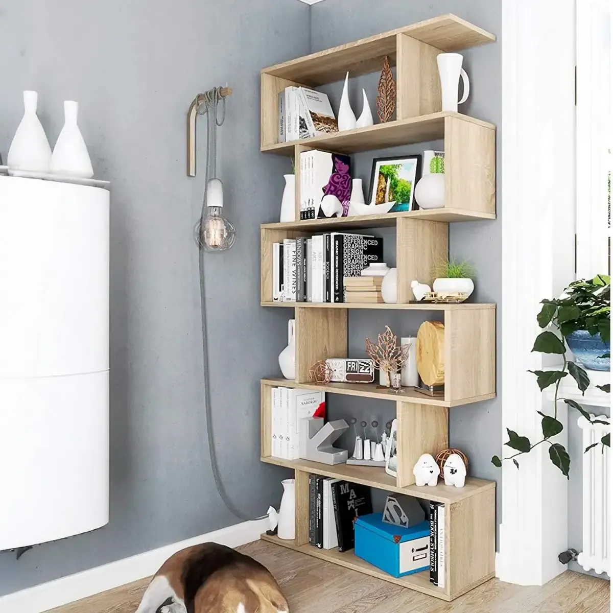 Libreria da Terra Con Mensole Zig Zag Friburgo Plus 192 x 80 x 25 cm Rovere