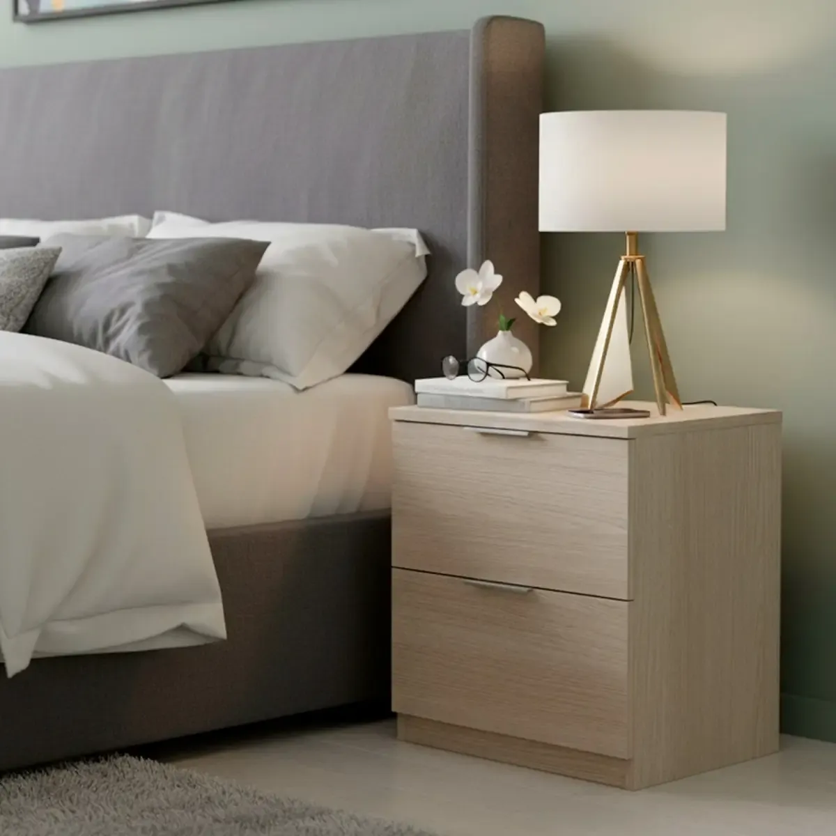 Comodino Con 2 Cassetti Per Camera Da Letto Cameretta Ragazzi Studio Ingresso Comò Settimino Zona Notte 38 x 33,5 x 45 cm Cm Colore Rovere