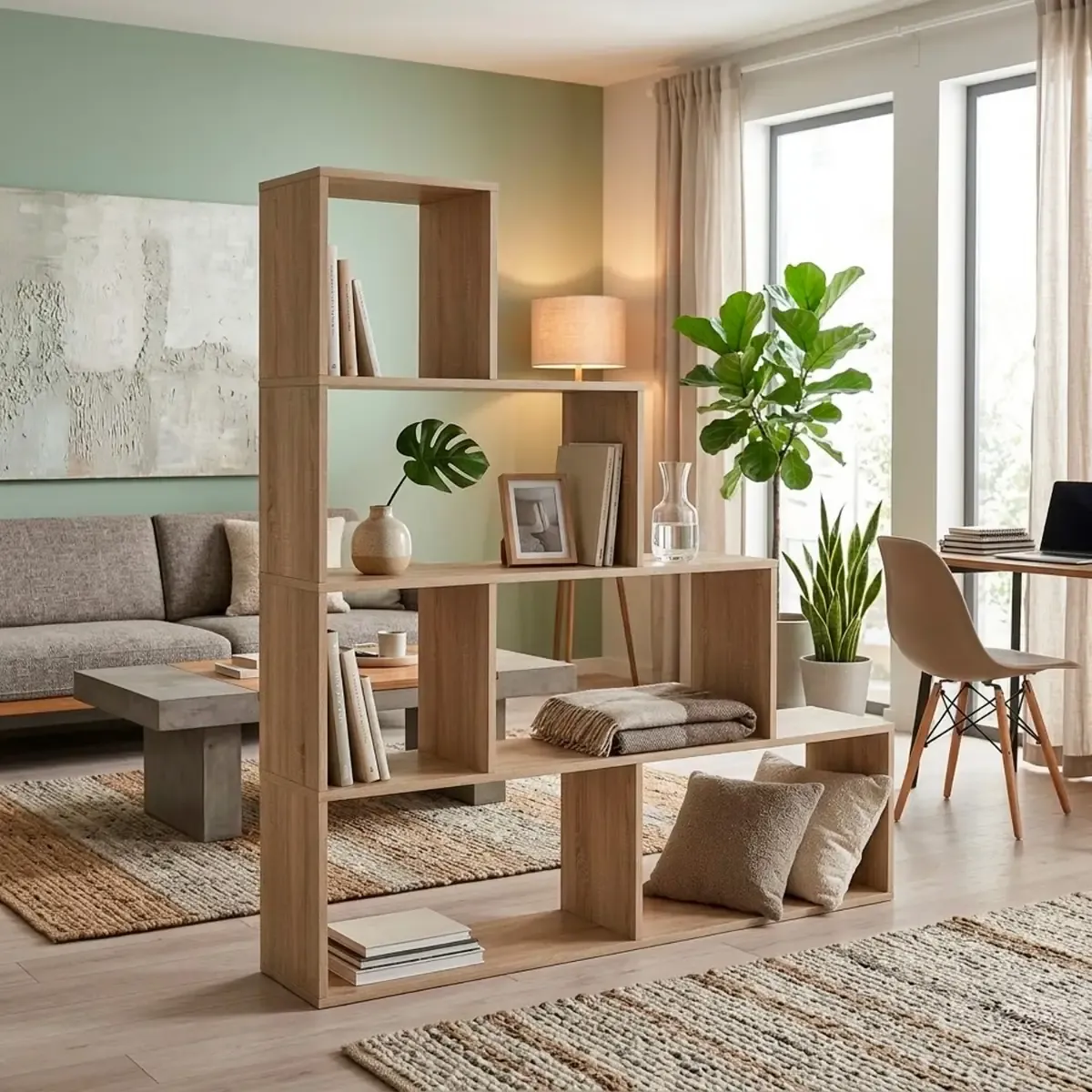 Libreria Design Zig Zag Scaffale Mensola Moderna 6 Vani A Giorni E Ripiani Mobile per Libri per Soggiorno Salotto Camera Studio 143 x 144.9 x 27.9 Cm Rovere