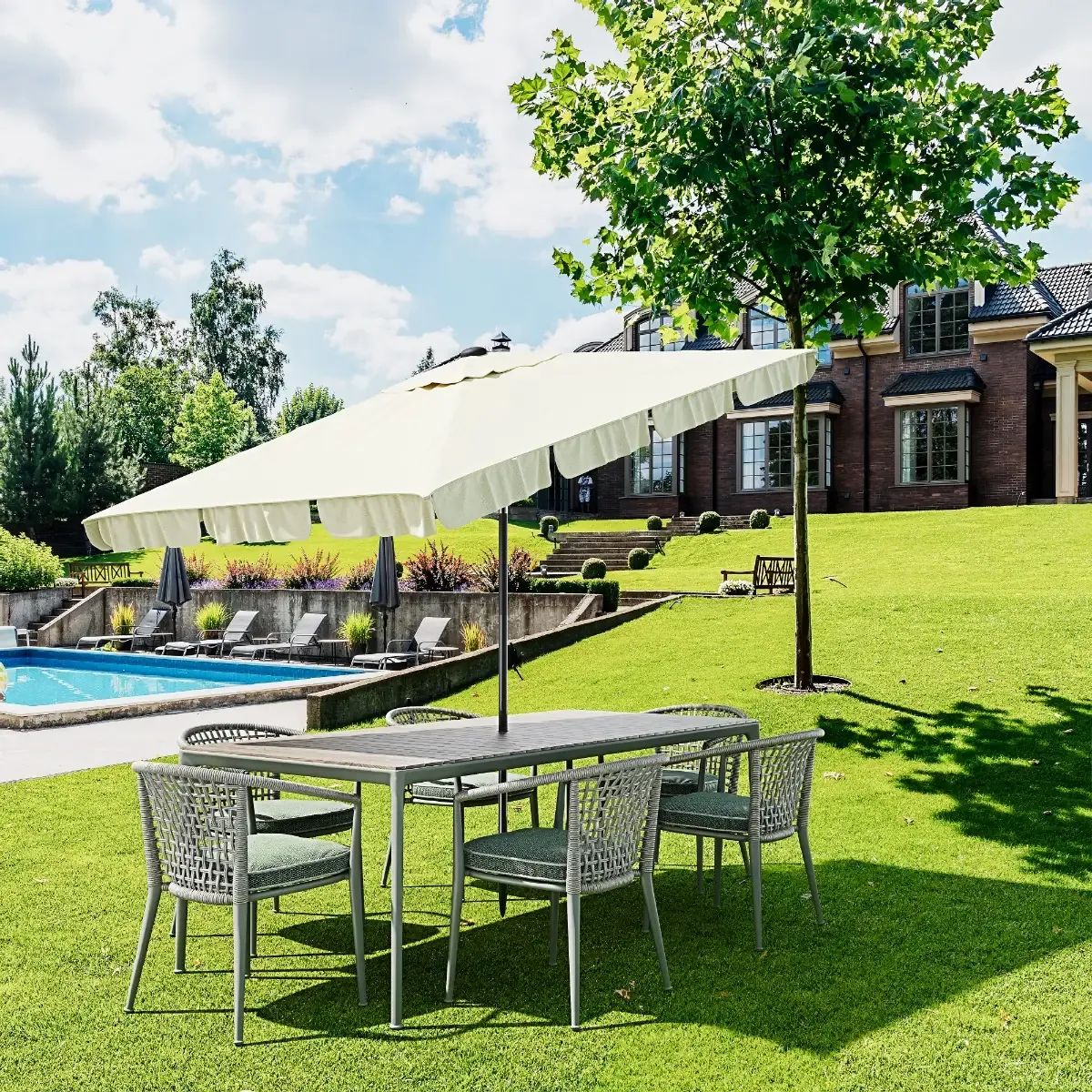 Ombrellone Rettangolare Da Giardino Parasole Per Balcone Con Inclinazione Regolabile Anti UV Impermeabile Ombreggiante Per Mare Spiaggia Piscina Terrazzo Facile Trasporto 198 x 125 Cm (Beige)