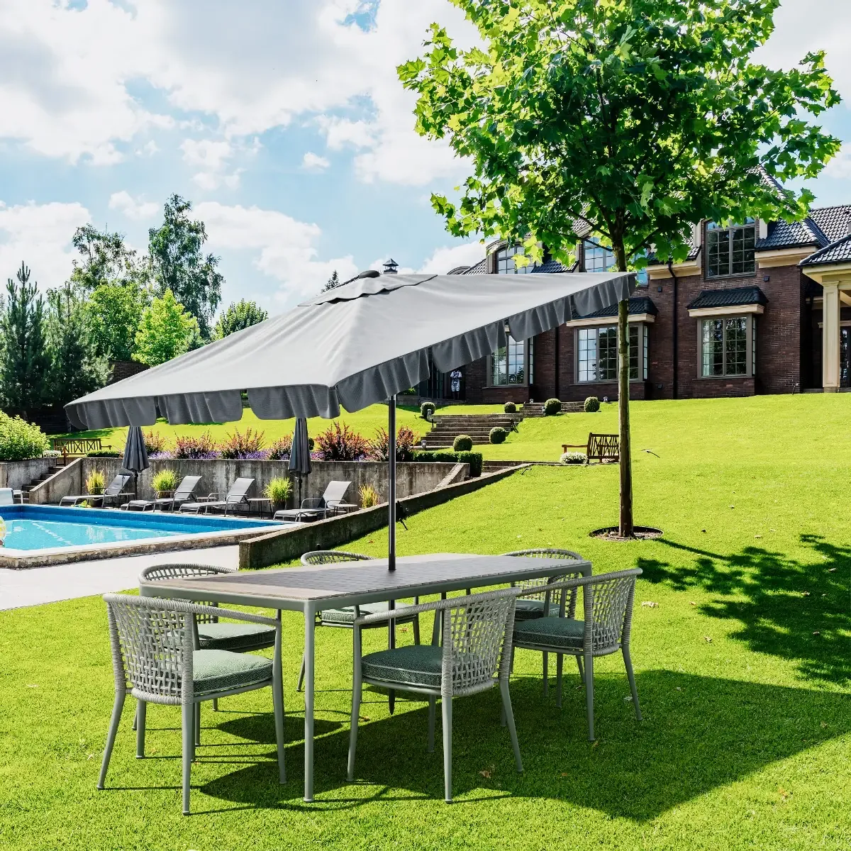 Ombrellone Rettangolare Da Giardino Parasole Per Balcone Con Inclinazione Regolabile Anti UV Impermeabile Ombreggiante Per Mare Spiaggia Piscina Terrazzo Facile Trasporto 198 x 125 Cm (Grigio)