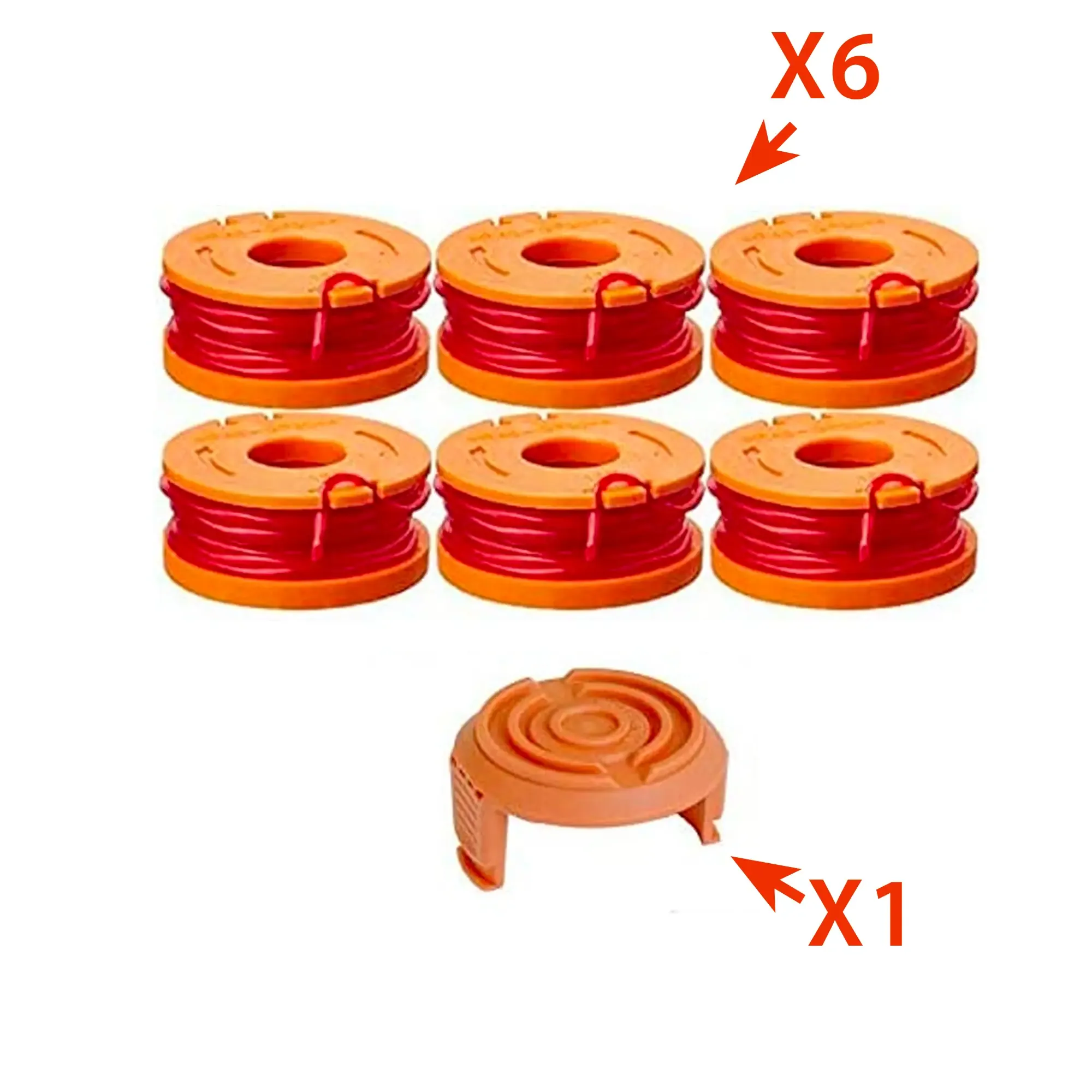 6 Bobine Ricambio Per Decespugliatore Rocchetti Filo Per Tagliabordi Diametro 1,65 mm 3 m di Lunghezza Trimmer In Nylon Con Coperchio Colore Arancione