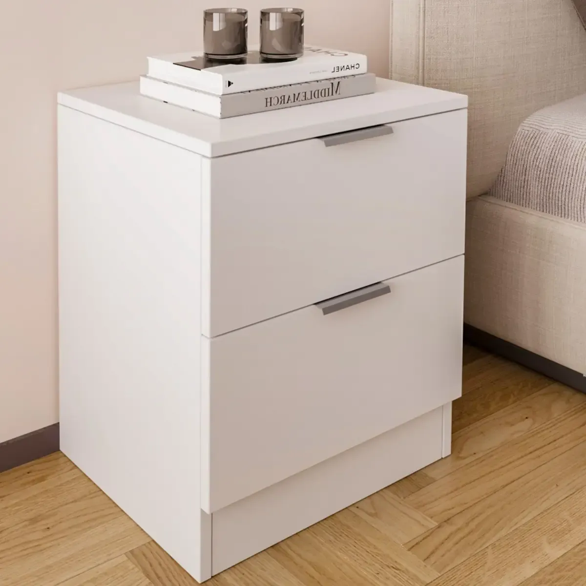 Comodino Con 2 Cassetti Per Camera Da Letto Cameretta Ragazzi Studio Ingresso Comò Settimino Zona Notte 38 x 33,5 x 45 cm Cm Colore Bianco