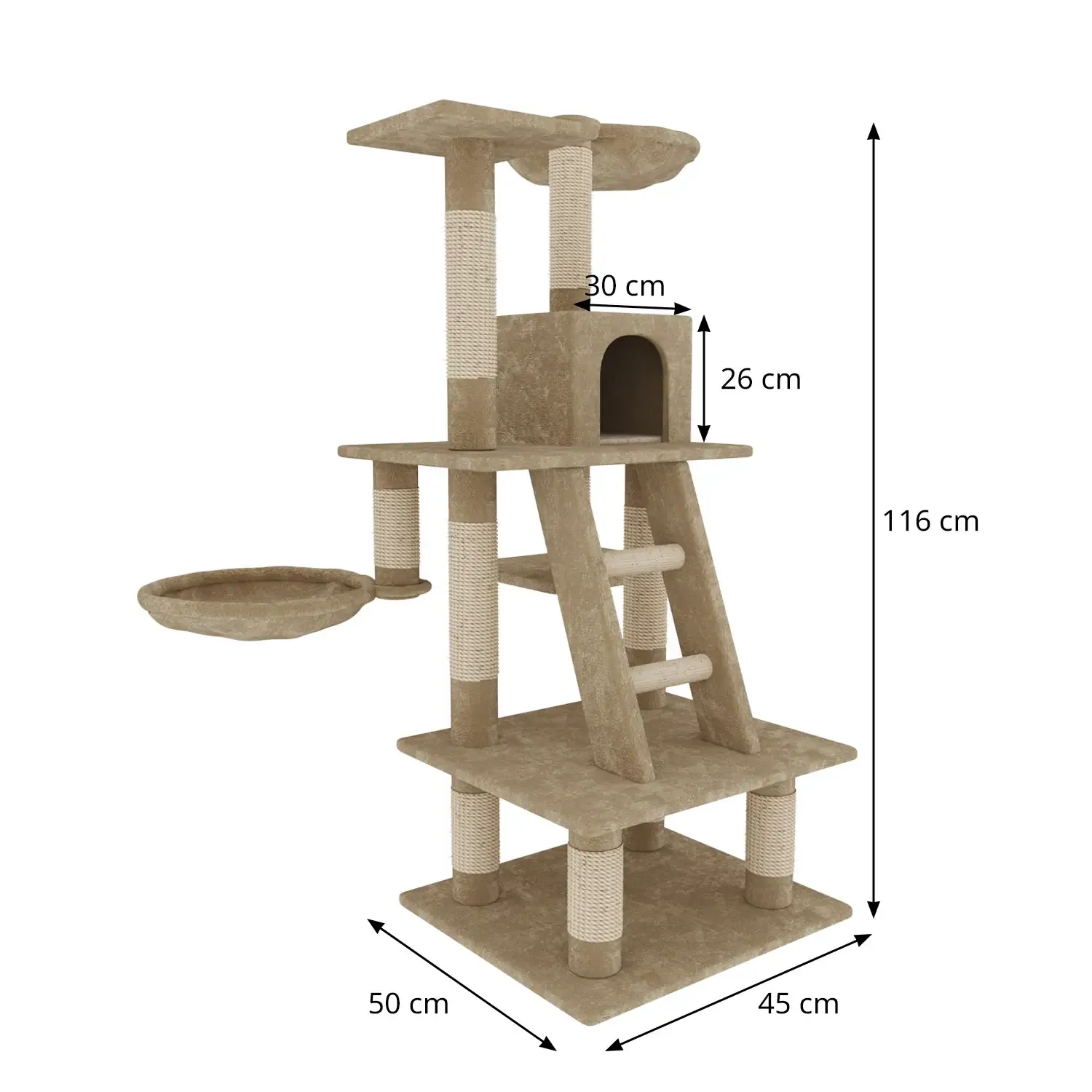 Albero per Gatto con Graffiatoio Cuccia Giocattolo Gatti Parco Giochi Tiragraffi in Sisal Naturale 116 cm