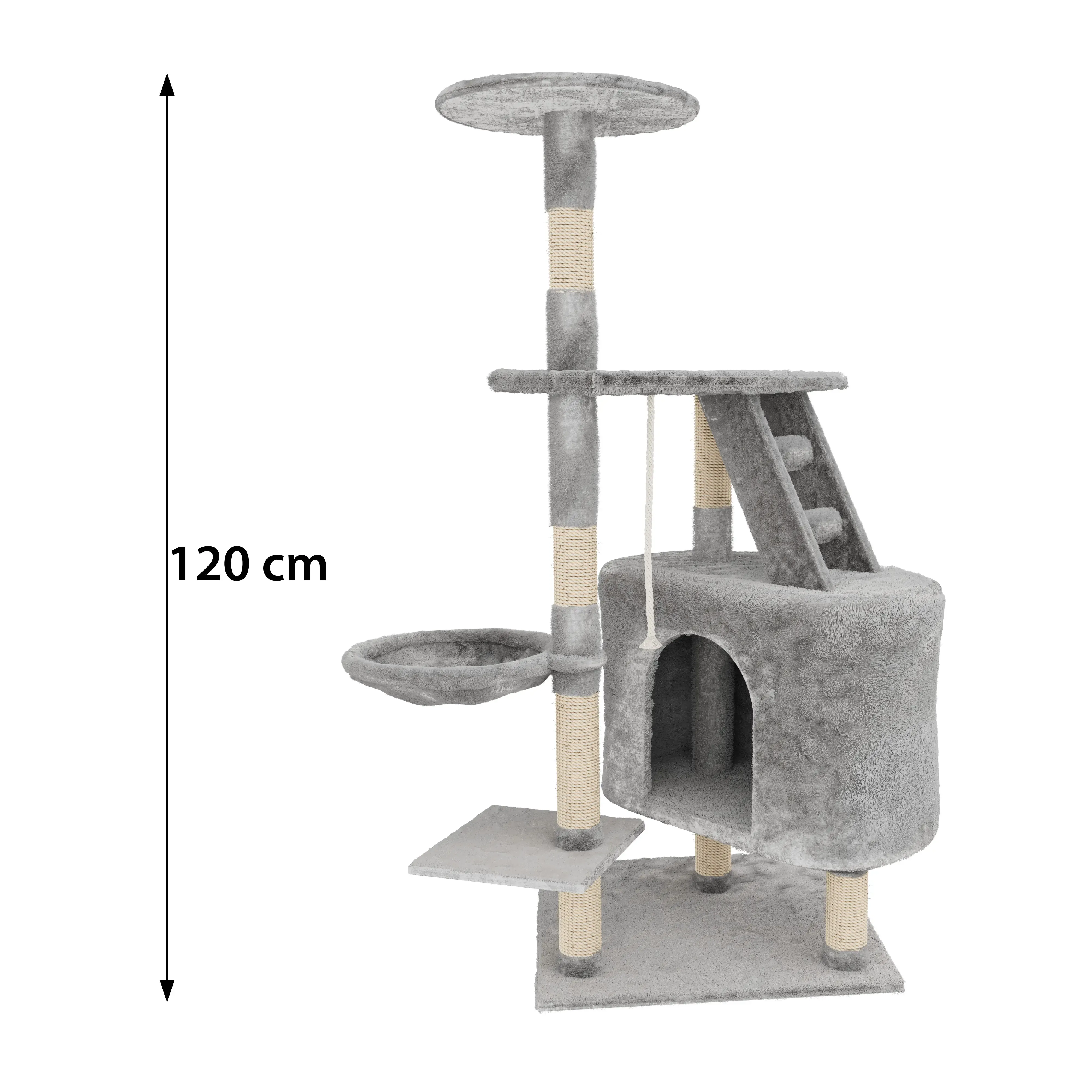 Albero per Gatto con Graffiatoio Cuccia Giocattolo Gatti Parco Giochi Tiragraffi in Sisal Naturale 120 x 55 x 40 Cm (Colore Grigio Figaro 30058)