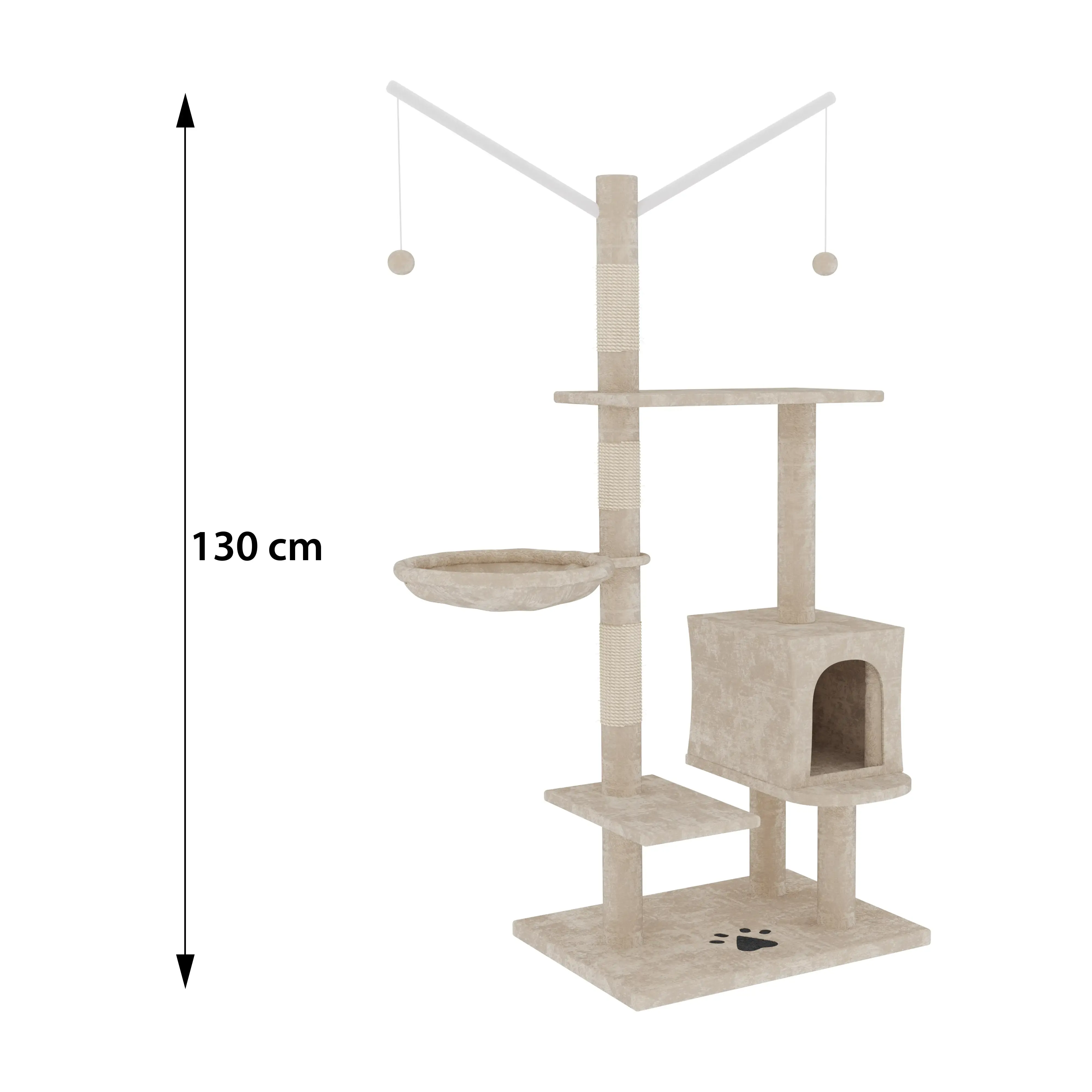 Albero per Gatto con Graffiatoio Cuccia Giocattolo Gatti Parco Giochi Tiragraffi in Sisal Naturale 130 x 60 x 35 cm (Colore Beige Birba 30059)
