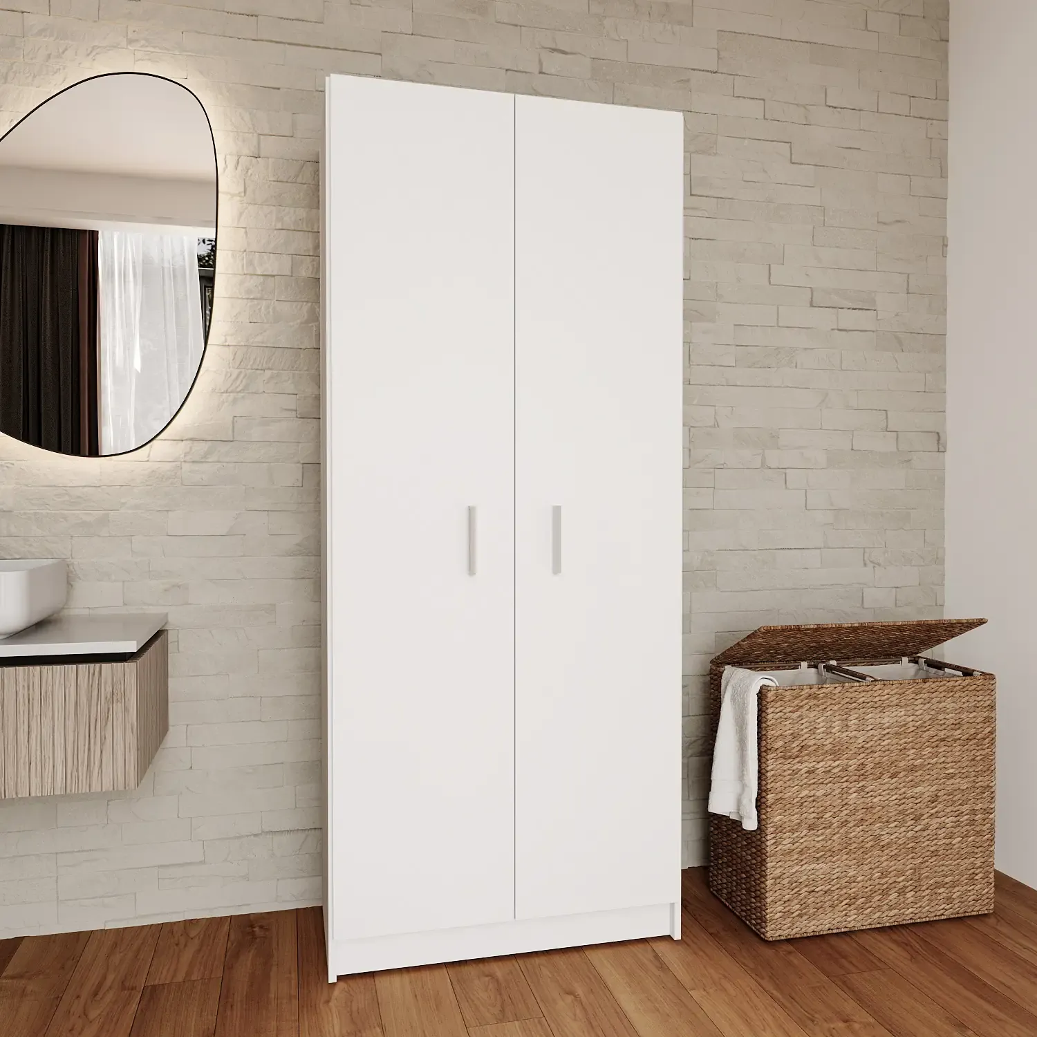 Armadio Armadietto Multiuso A Colonna Paige con 2 Ante e 5 Ripiani Ingresso Camera da Letto 73 x 180 x 37 cm Colore Bianco