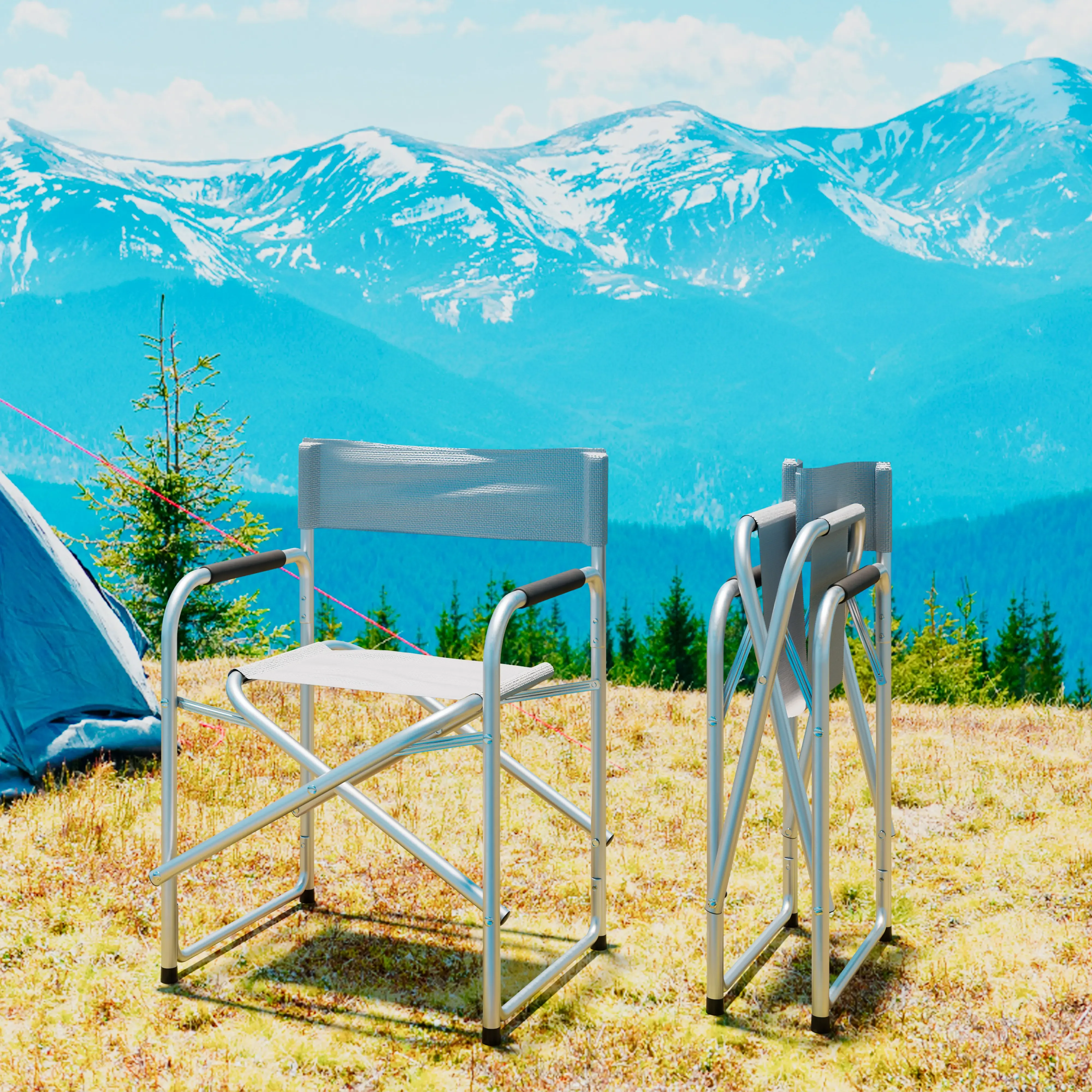 Sedia Regista Poltrona Pieghevole In Alluminio Tubolare Ossidato E Tessuto Traspirante 600D Sedile Portatile Leggero Poltroncina Mare Spiaggia Camping Campeggio 79 x 48 x 55 Cm (Grigio)