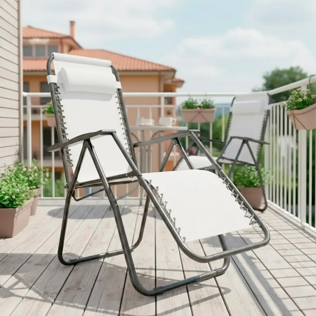 Sedia Sdraio A Gravità Zero Da Giardino Poggiatesta Regolabile Sedia Pieghevole Oscillante Ergonomica Traspirante Zero Gravity Da Esterno Piscina Mare Portata Massima 120 Kg (Bianco)