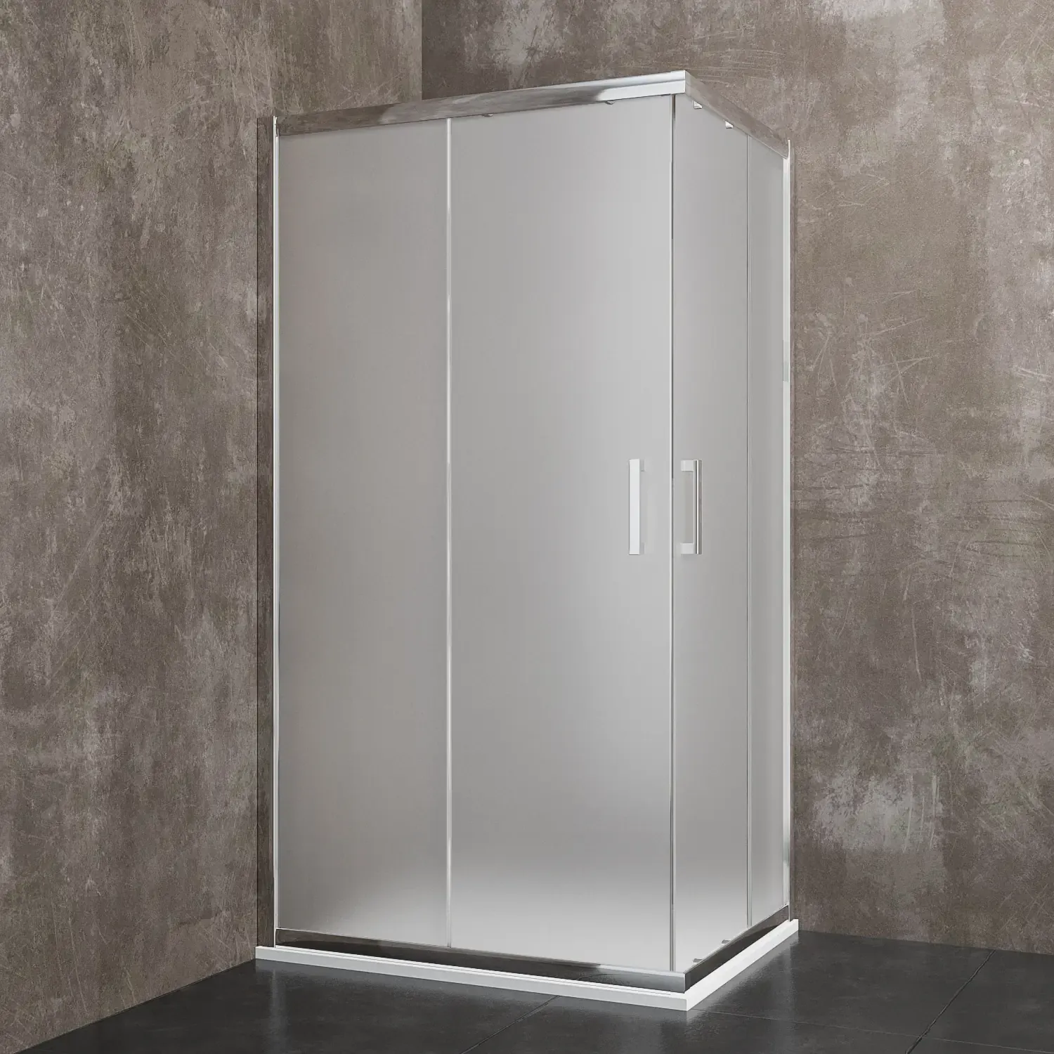 Box Doccia Quadrato In Cristallo Temperato Satinato da 6 mm Cabina Bagno 195 Cm H Con Ante Porte Scorrevoli Struttura Alluminio Anodizzato Maniglie in Acciaio Cromato Lugano (80 x 80 Cm)