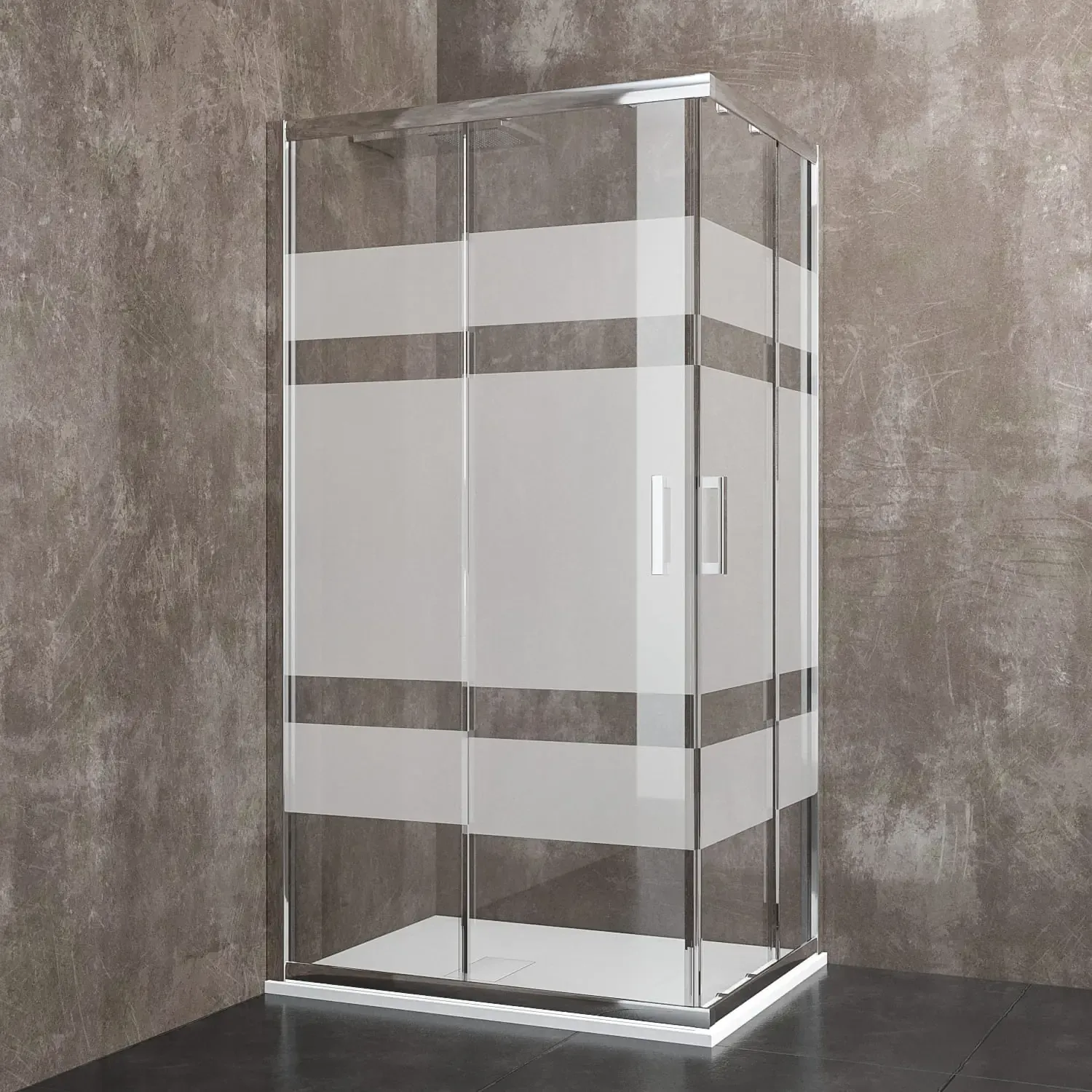 Box Doccia Rettangolare Cabina Bagno Con Porte Scorrevoli Ante In Cristallo Temperato Serigrafato Struttura Alluminio Anodizzato Maniglie in Acciaio Cromato Ginevra