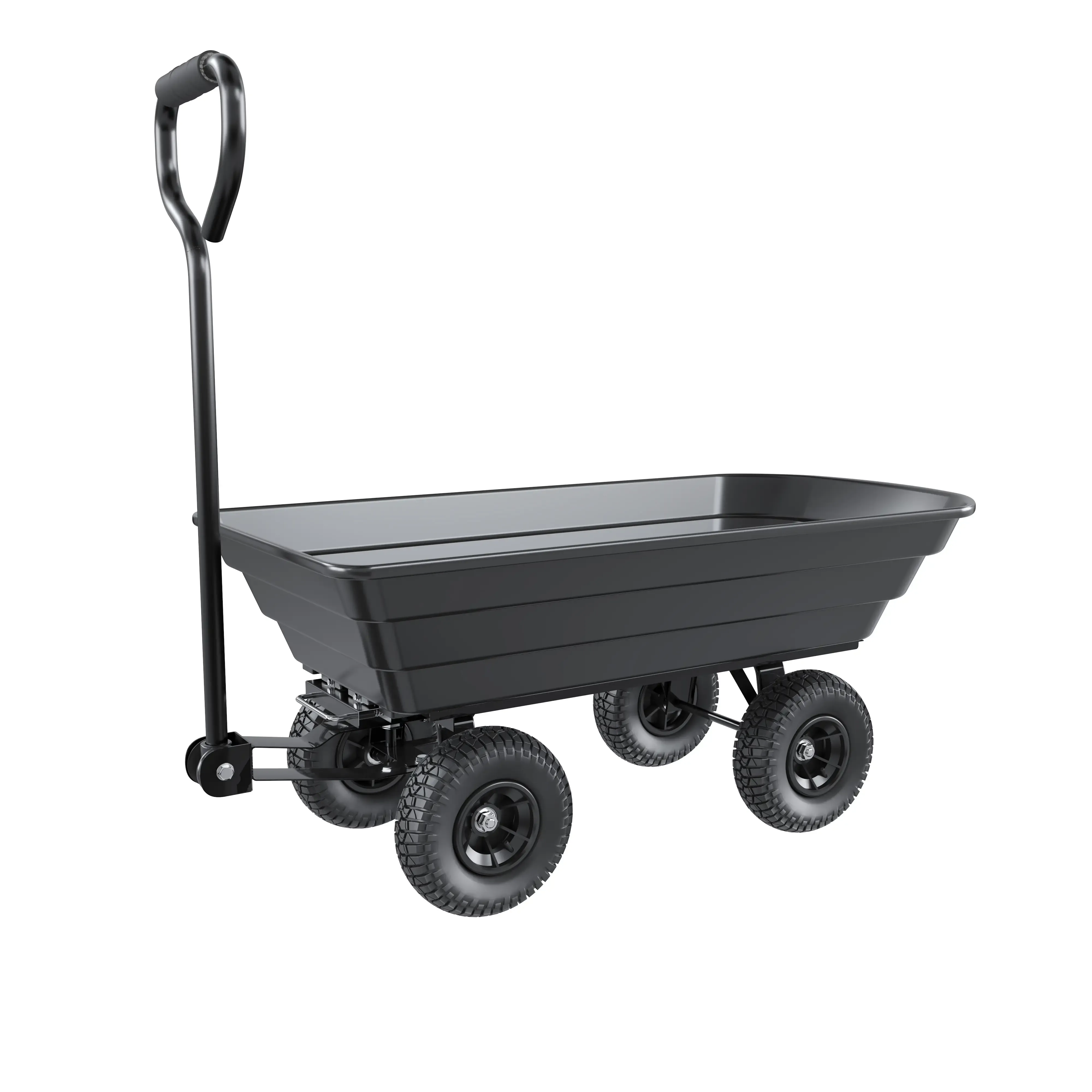 Carrello Da Giardino Porta Attrezzi Portata 250 Kg Completamente Ribaltabile Con Rimorchio A Spinto Telaio In Acciaio E 4 Ruote Pneumatiche Carriola Trasporto Materiali Esterno Colore Nero