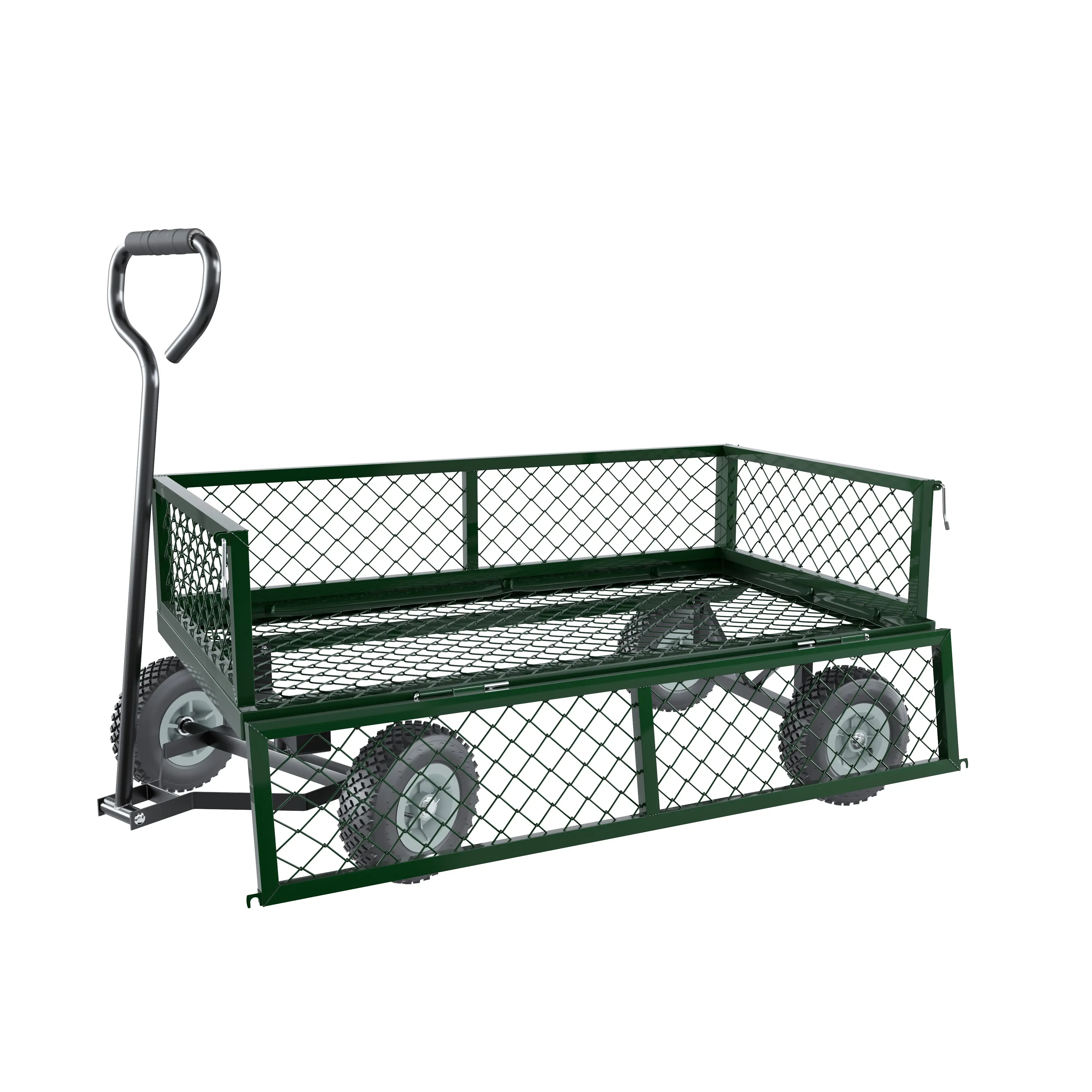 Carrello In Acciaio Con Portata 150 Kg Sponde A Ribalta Ruote Pneumatiche Per Esterni Spiaggia Tutti I Terreni Carrellino Da Trasporto Materiali 90 x 50 x 52.5 Cm Verde