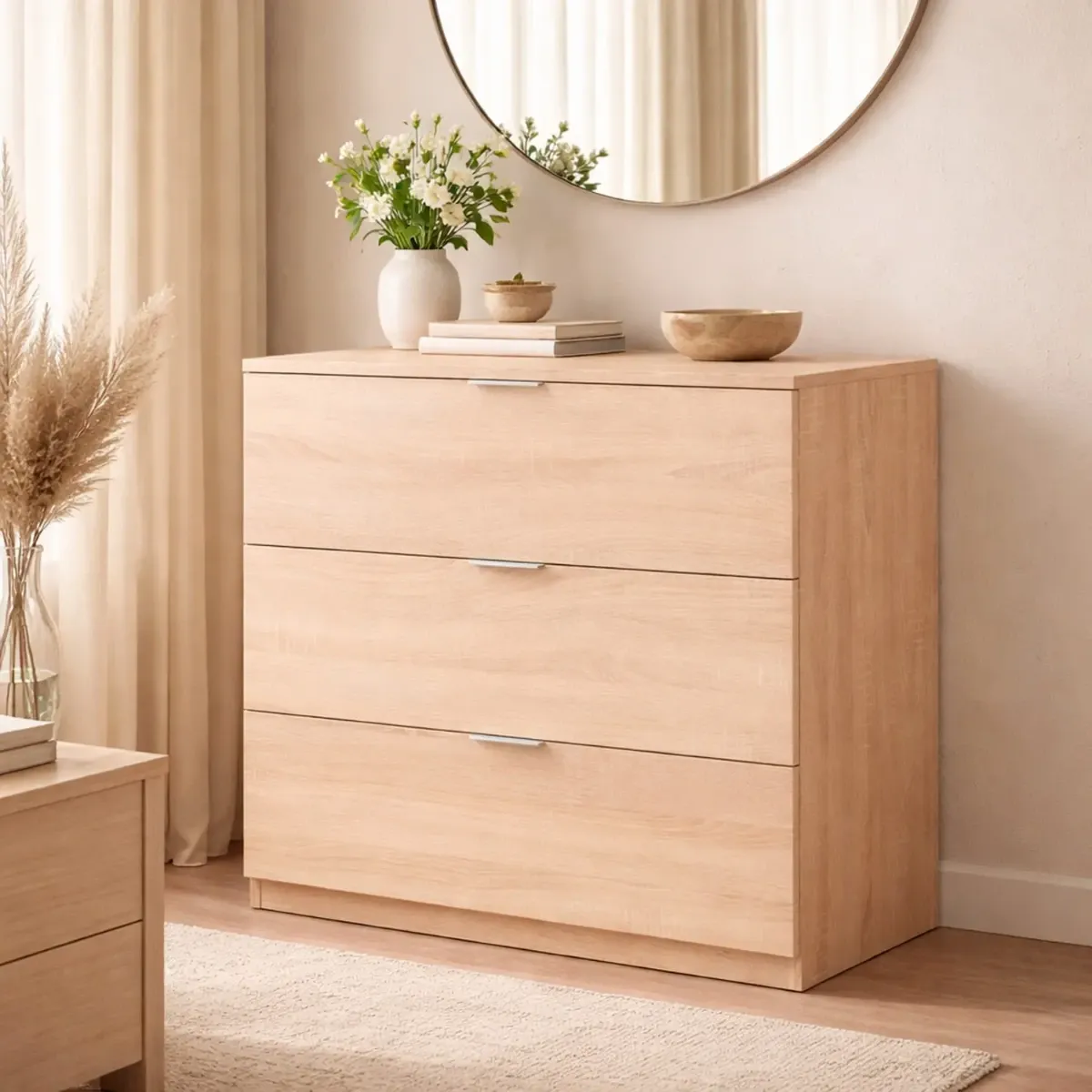 Cassettiera 3 Cassetti Comodino Senza Piedi Comò Mobile Camera da Letto Salvaspazio Finitura Antigraffio Design Minimal Moderno Arredo Casa Studio Lavanderia Corridoio 77 x 38 x 80 Cm Rovere Canadese