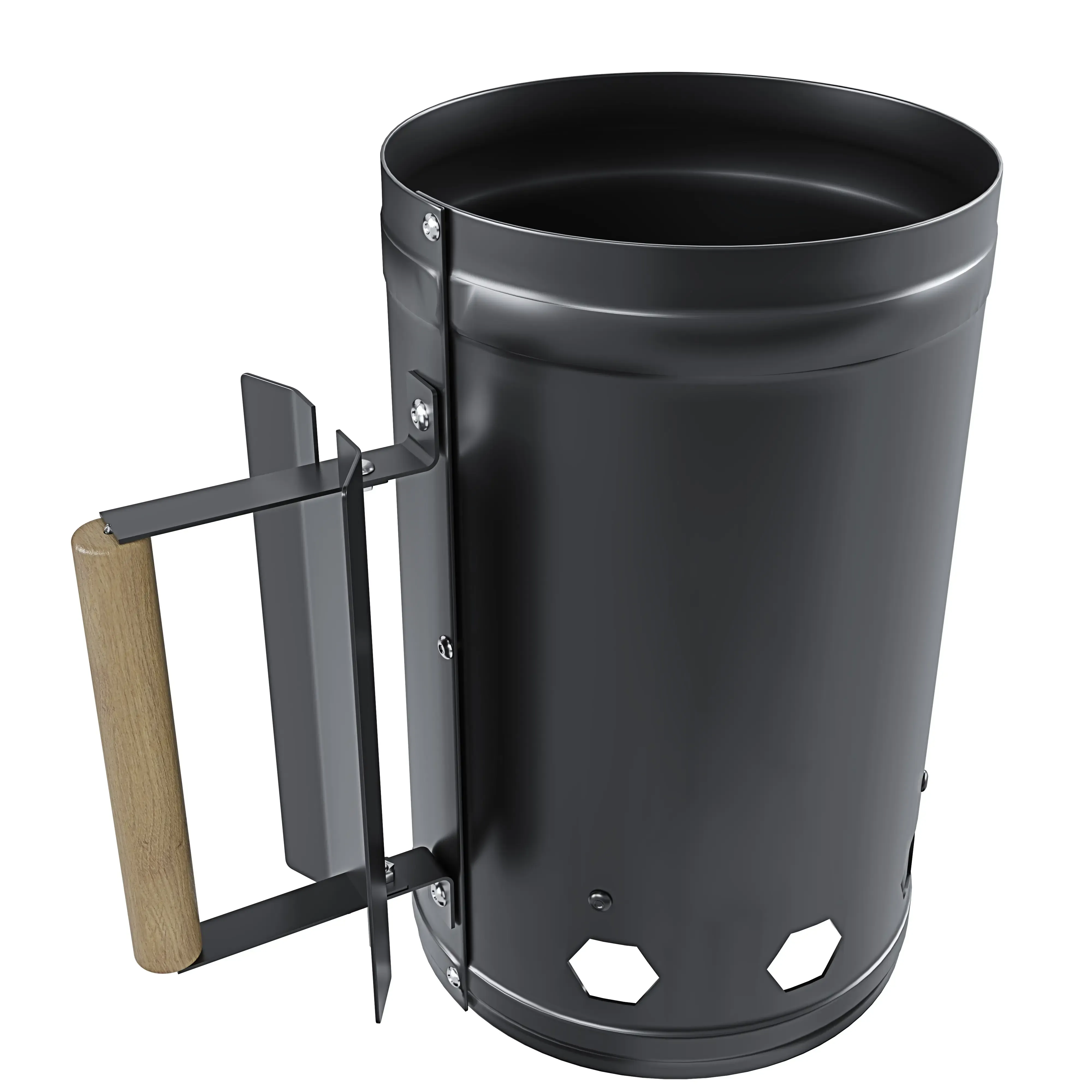 Ciminiera Starter Accenditore Per Barbecue BBQ A Carbone Con Impugnatura In Legno Antiscivolo Accendi Carbonella Bricchetti Diametro 17 Cm E Altezza 27 Cm Capienza 1,5 Kg Colore Nero