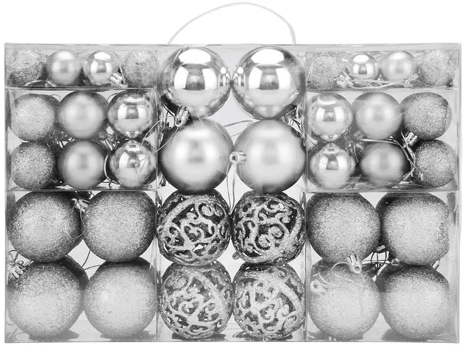 Confezione 100 Palline di Natale Colore Silver, Palle di Natale Diametro 3/4/6 cm, Addobbi E Decorazioni per Albero di Natale, Colore Argento