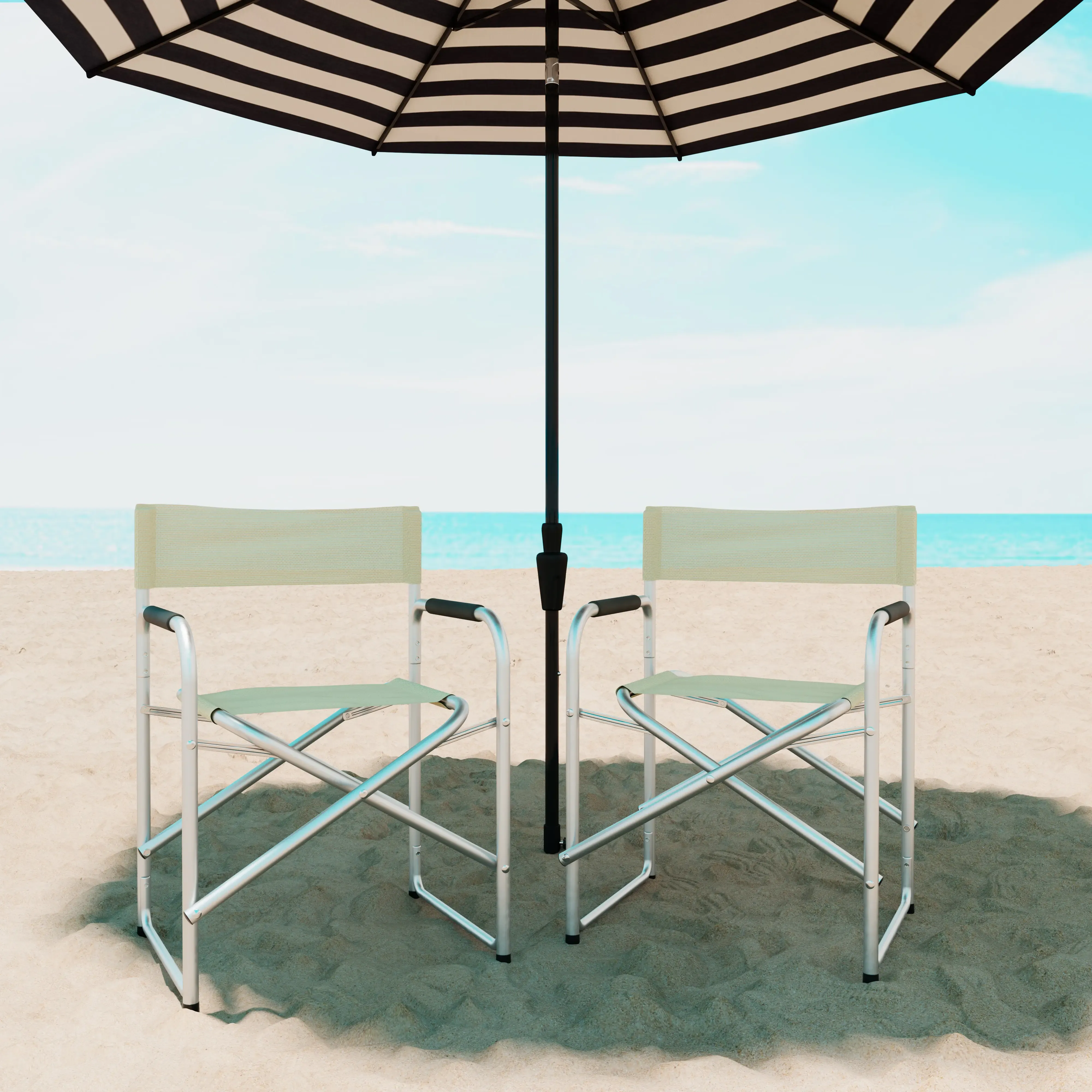 Coppia Di Sedie Da Regista Poltrona Pieghevole In Alluminio Tubolare Ossidato E Tessuto Traspirante 600D Sedile Portatile Leggero Poltroncina Mare Spiaggia Camping Campeggio 79 x 48 x 55 Cm (Beige)