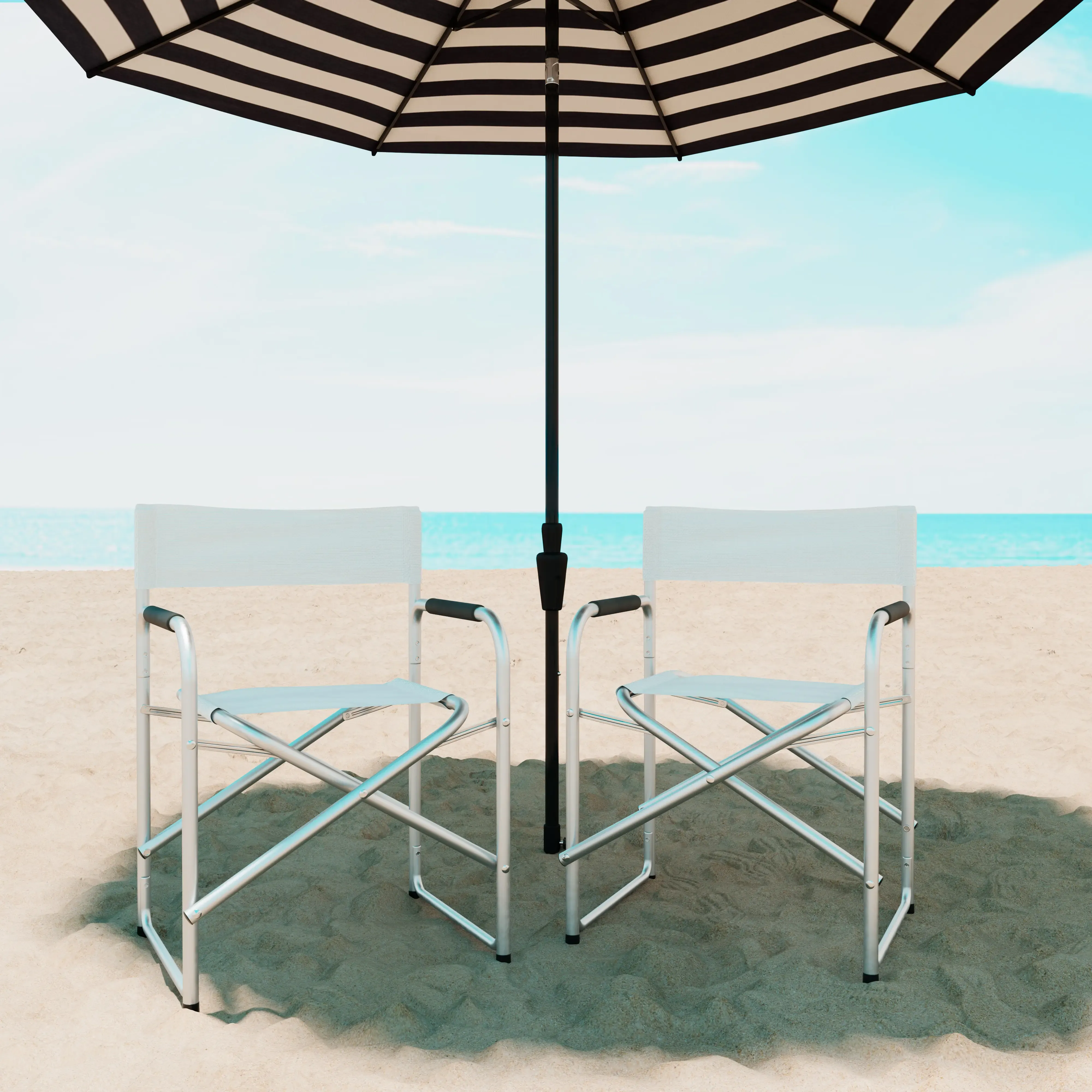 Coppia Di Sedie Da Regista Poltrona Pieghevole In Alluminio Tubolare Ossidato E Tessuto Traspirante 600D Sedile Portatile Leggero Poltroncina Mare Spiaggia Camping Campeggio 79 x 48 x 55 Cm (White)