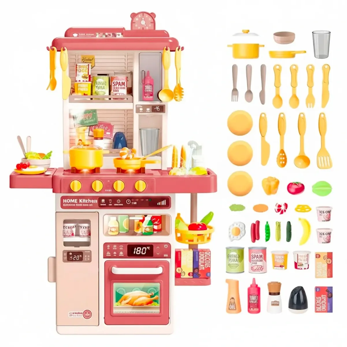 Cucina Giocattolo Bambini Con Luci E Suoni Realistici Rubinetto Con Riciclo Acqua Forno E Fornelli Apribili 50 Accessori Inclusi Gioco Educativo Per Bambini Dai 3–8 Anni-Rosso
