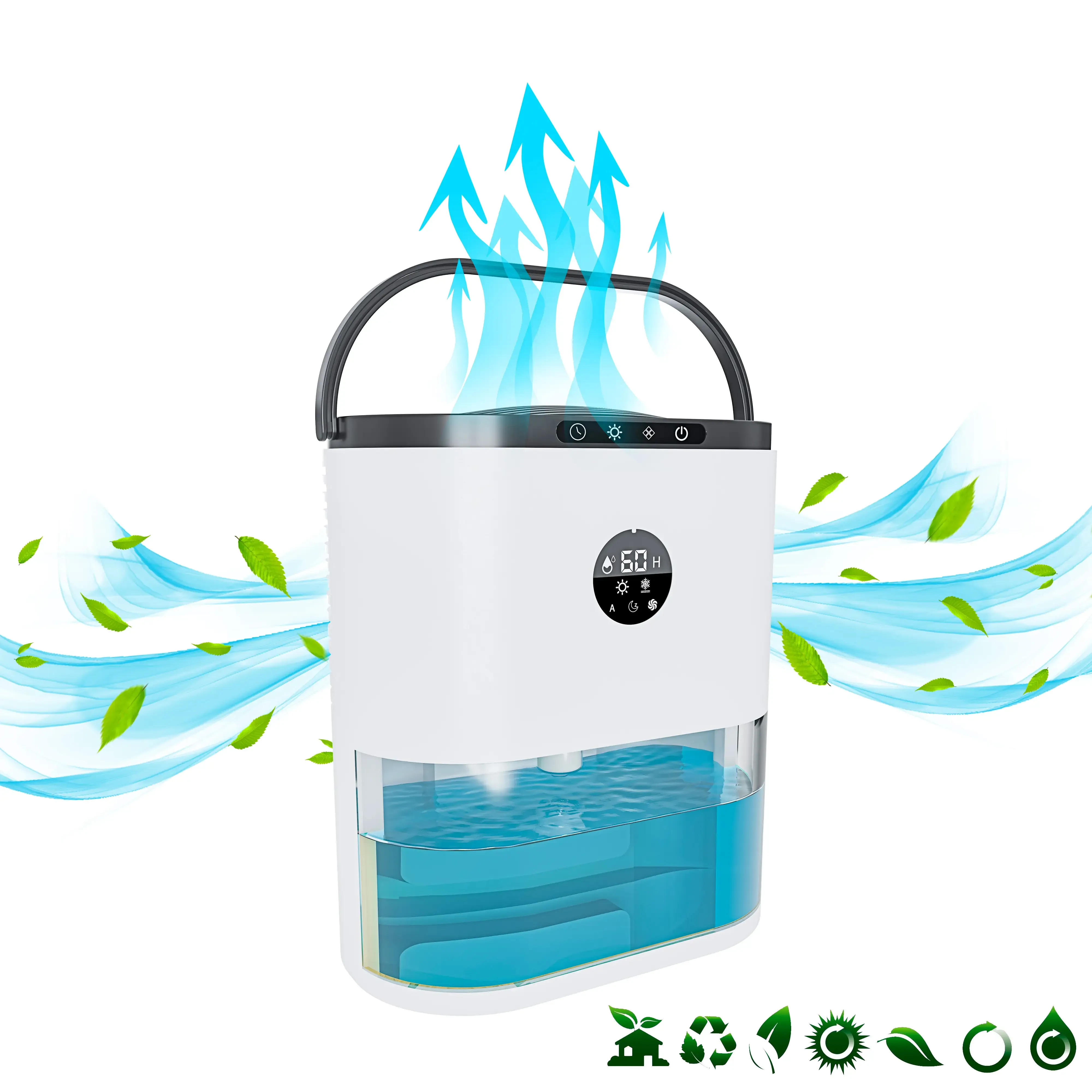 Deumidificatore Portatile Casa 3 Modalità Di Controllo Timer Spegnimento Automatico Luce LED Colorata Silenzioso Adatto Camera Ufficio Bagno Cucina Soggiorno Design Derry Bianco 31 x 15 x 22.6 Cm