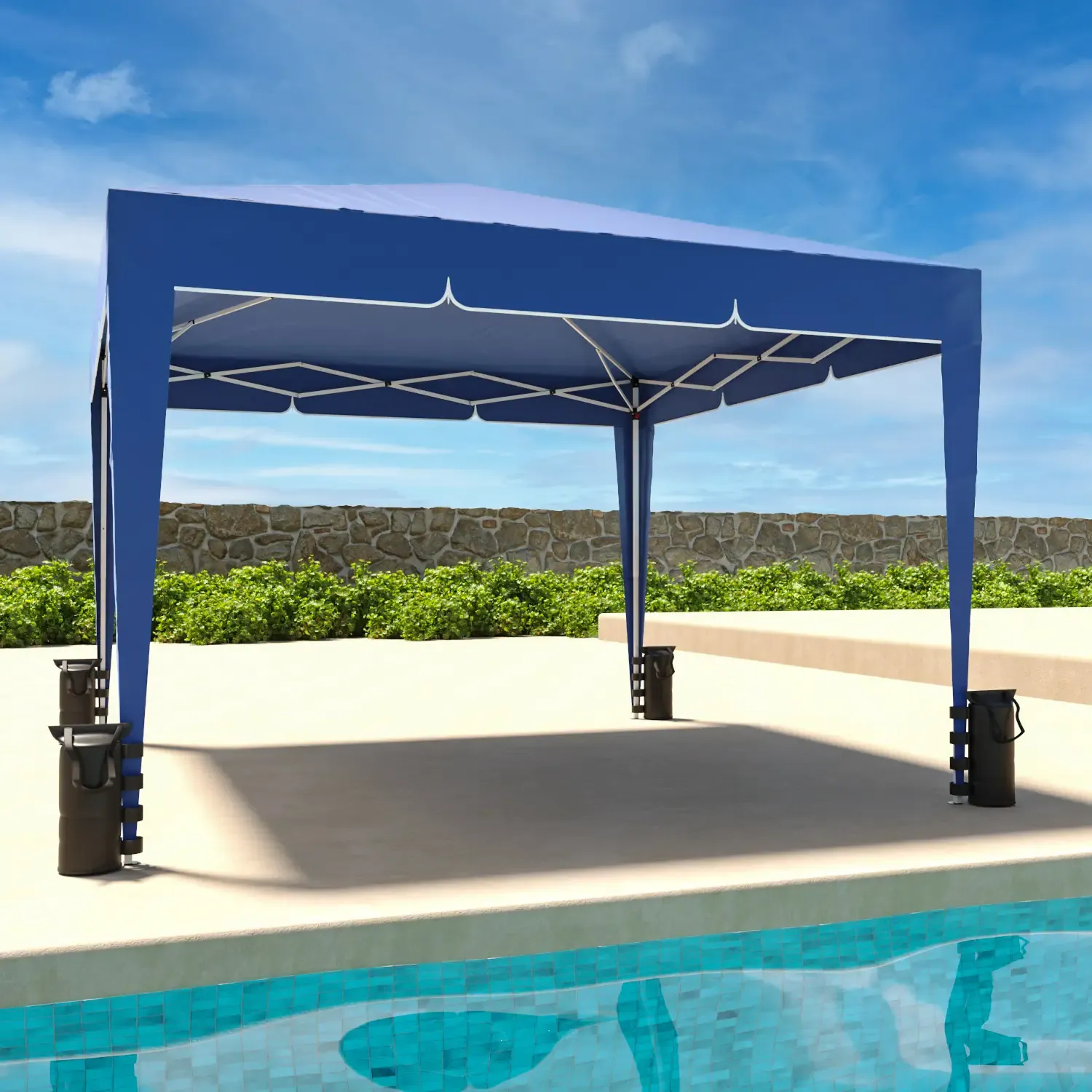 Gazebo Pieghevole Idrorepellente 3 x 3 M Da Giardino Con 4 Sacche Per Pesi E Sacca Di Trasporto Chiusura A Fisarmonica Per Fiere Campeggio Esterno Piscina Struttura Acciaio Copertura 160 gr/m² (Blu)